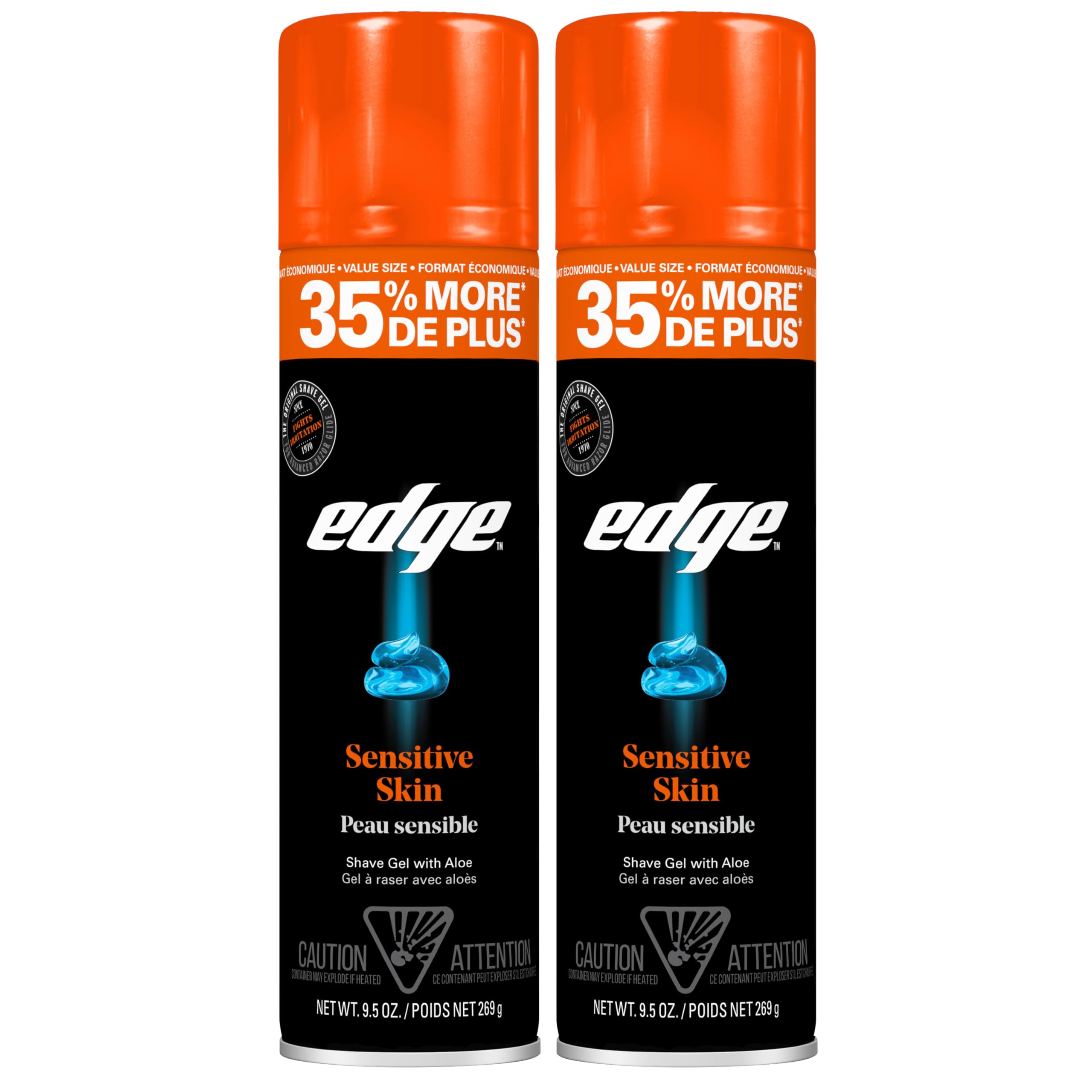 Edge Shaving Gel for Men, 9.5oz, 2 Pack Mens Shave Gel with Aloe, Mens Shaving Cream, Sensitive Skin Shave Gel - Moisturizes, Pr