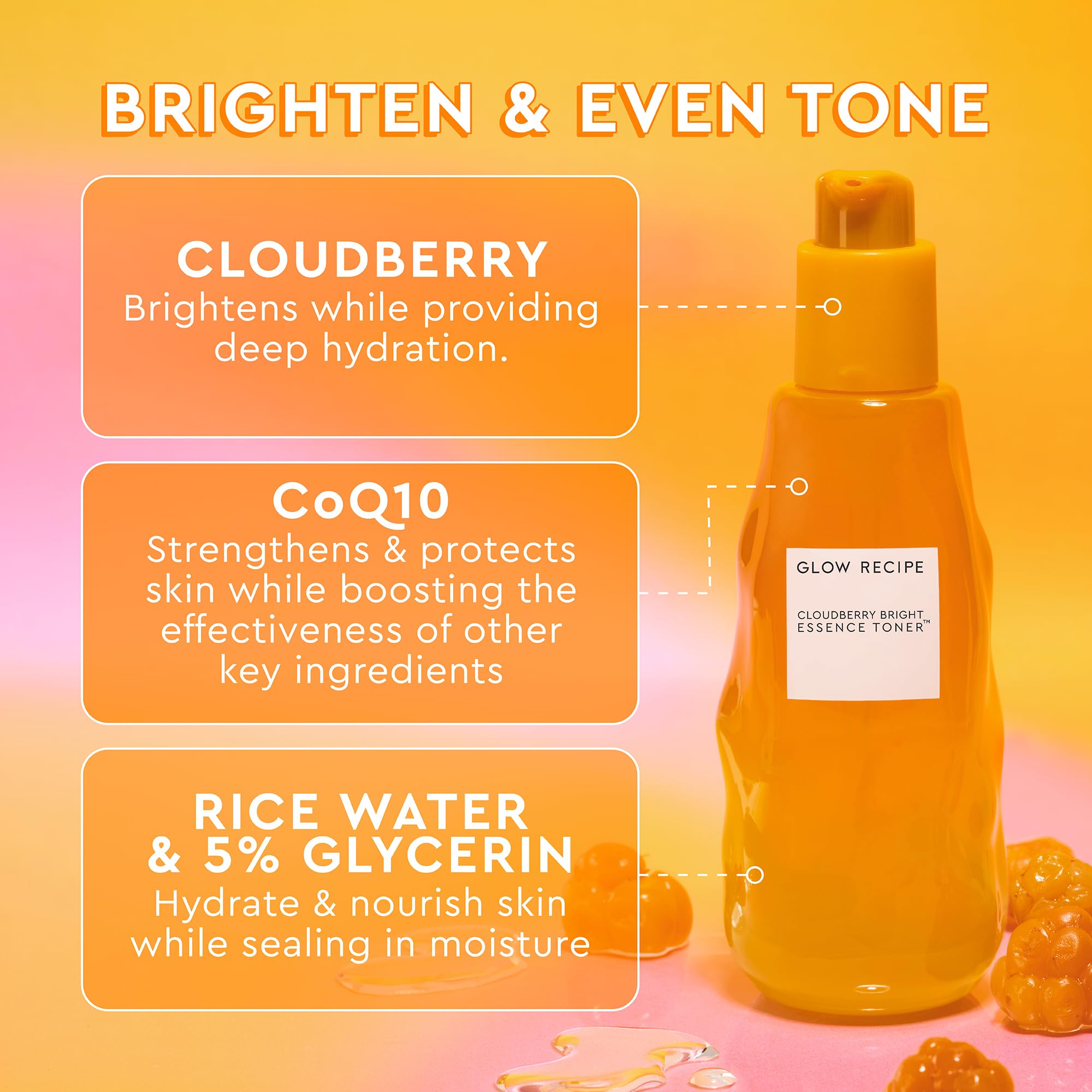 Glow Recipe Cloudberry Brightening Toner + Essence Skincare - Coq10 Face Toner To Strengthen Skin Barrier + Hydrating Rice Water