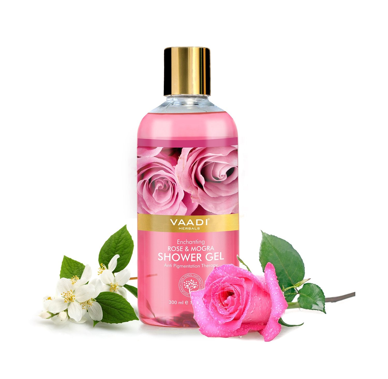 Vaadi Herbals Shower Gel - Sulfate-Free - Herbal Body Wash Both For Men And Women - 300 Ml (10.14 Fl Oz) - (Enchanting Rose & Mo