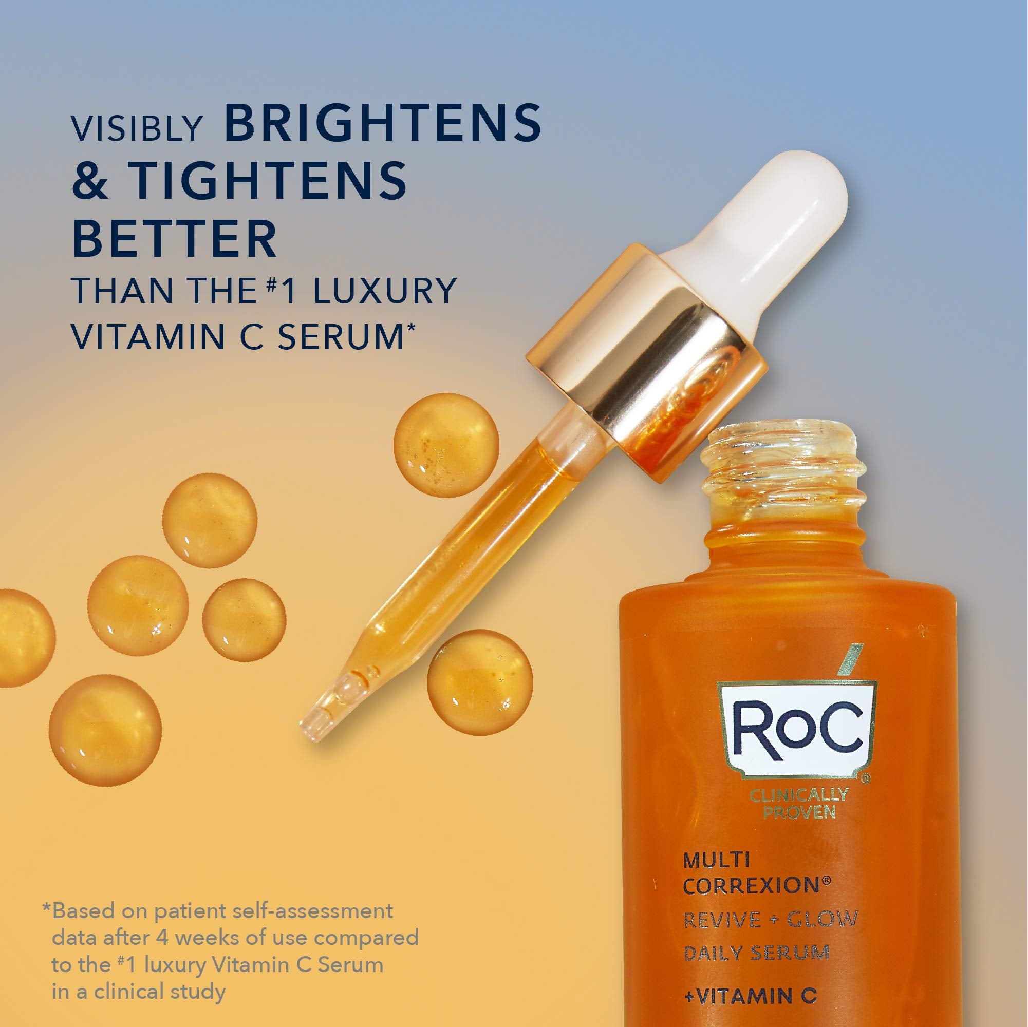 Roc Multi Correxion Revive + Glow 10% Active Vitamin C Serum For Face, Daily Anti-Aging Wrinkle And Skin Tone Skin Care Treatmen