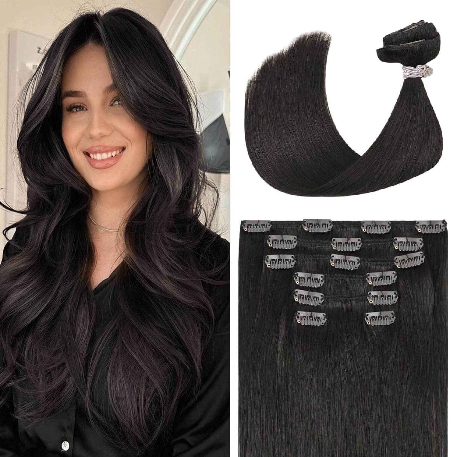 UGOTRAYS Dark Brown Clip in Hair Extensions Real Human Hair 70g 20 inches 100% Remy Human Hair Clip in Extensions Straight Doubl