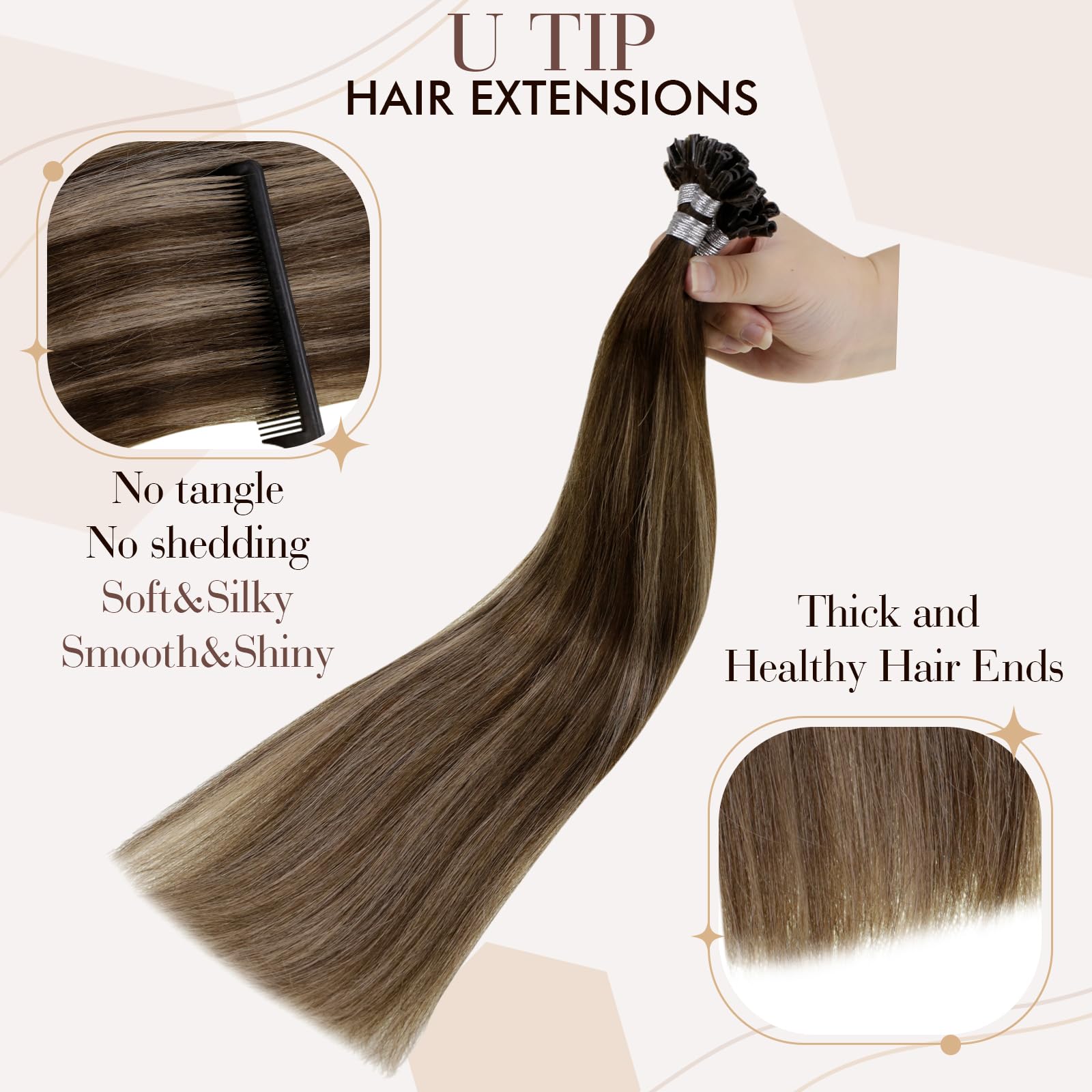 Hetto U Tip Hair Extensions Human Hair Blonde K Tip Hair Extensions Real Human Hair Balayage Dark Brown To Ash Blonde Utip Hair