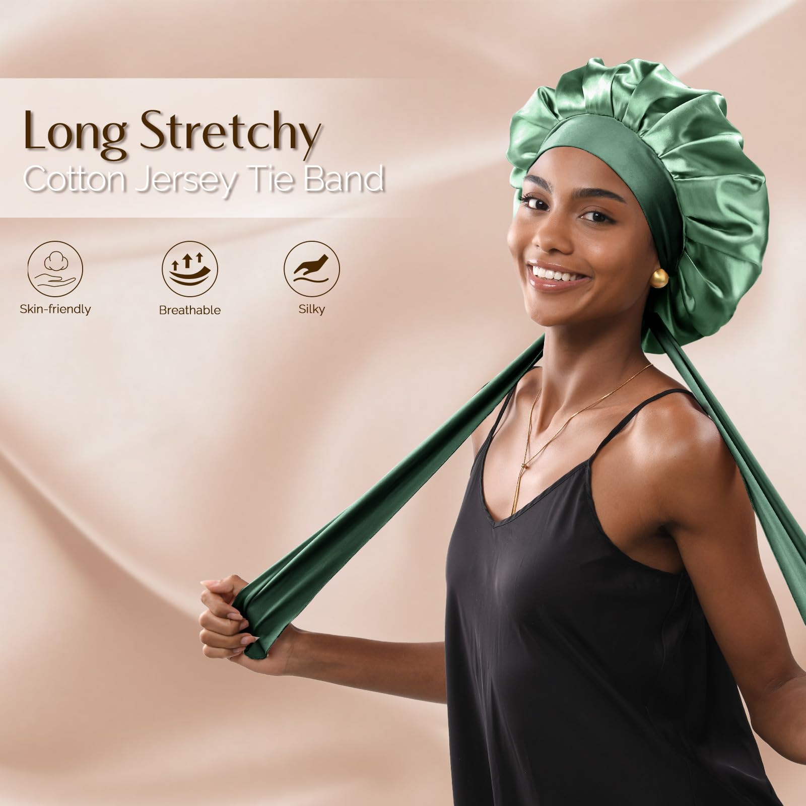 Yanibest Large Jumbo Satin Hair Bonnets For Sleeping Double Layer Satin Lined Shower Cap For Women Men Cap For Curly Natural Hai