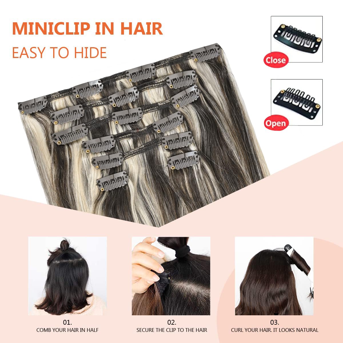 Ugotrays Clip In Hair Extensions Dark Brown Mixed Bleach Blonde Highlight Hair Extensions 18 Inch 70G 7Pcs Straight Real Human H