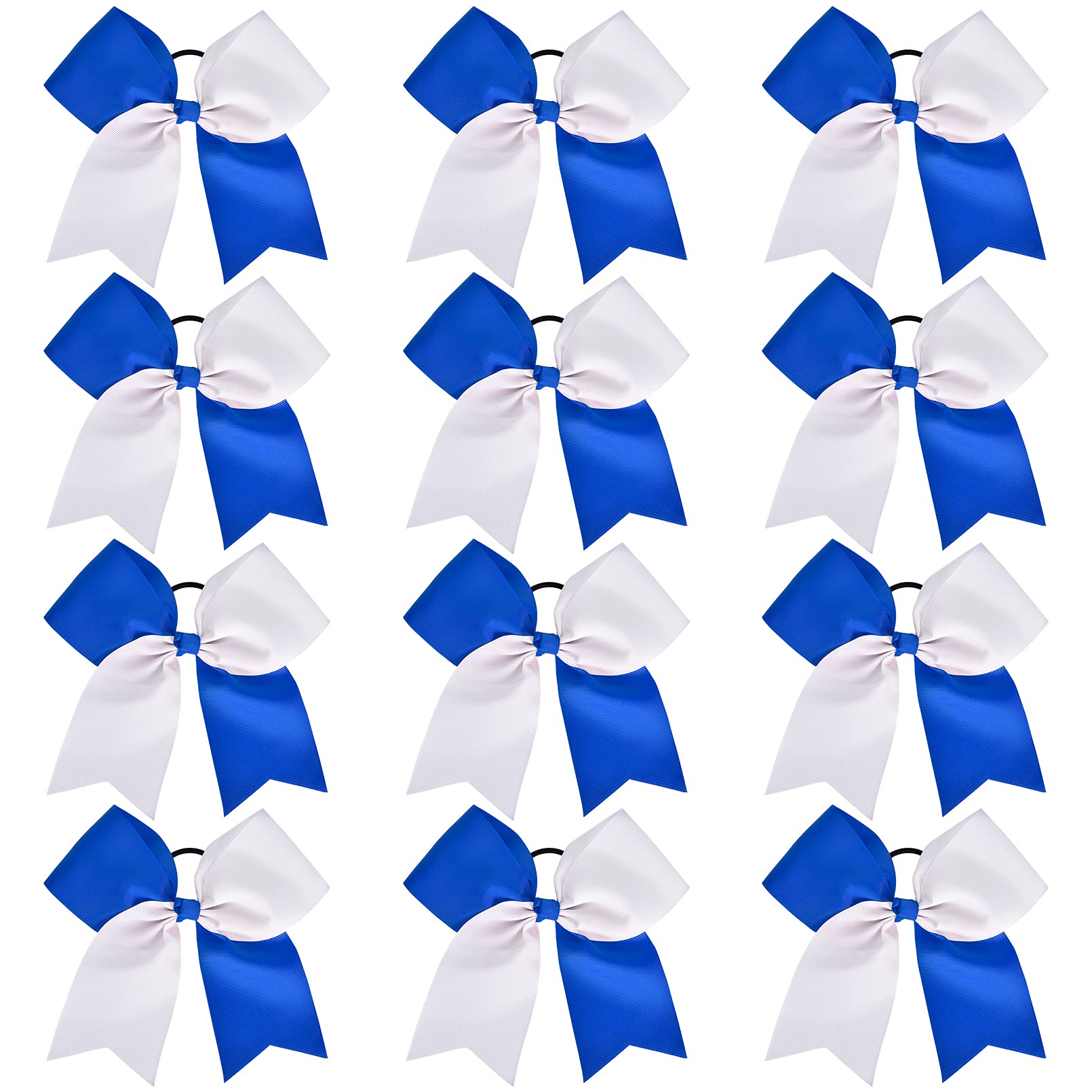 8'' Large Cheer Bows Ponytail Holder 12PCS Girls Elastic Hair Ties Navy White Accessories for women youth toddler football Compe
