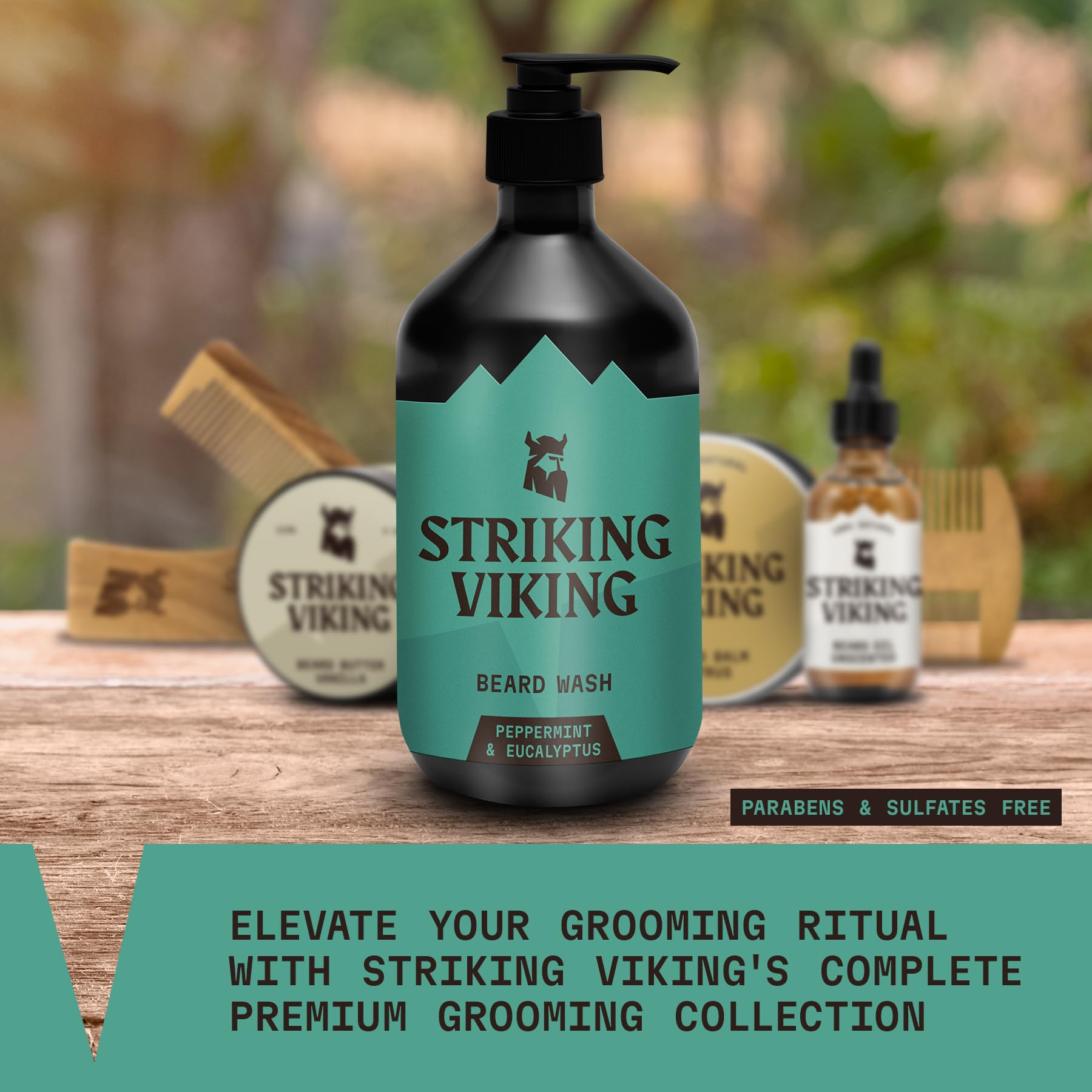 Striking Viking Beard Wash (17 Oz) Natural Peppermint & Eucalyptus Scent - Beard Shampoo For Men Paraben & Sulfate Free - Deep C