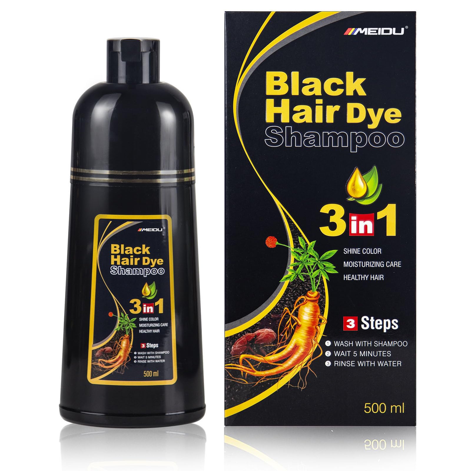Ivnil Black Hair Dye Shampoo 3 in 1 for Men & Women, 19 Fl Oz, 100% Gray Coverage, Herbal Ingredients