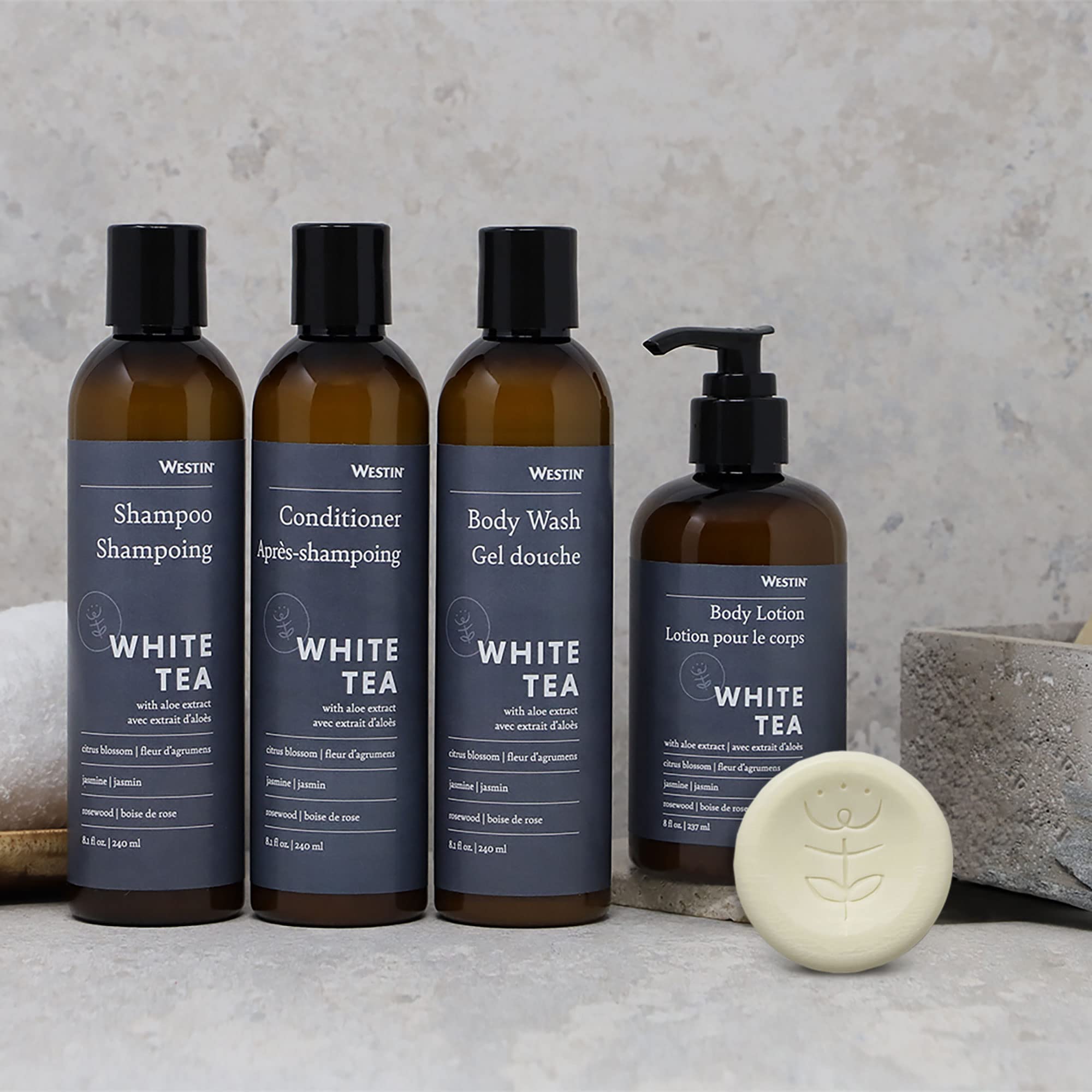 Westin White Tea Aloe Bath & Body Set - Amenity Set With 8 Oz. Bottles Of Shampoo, Conditioner, Body Wash, Body Lotion, & 5 Pack