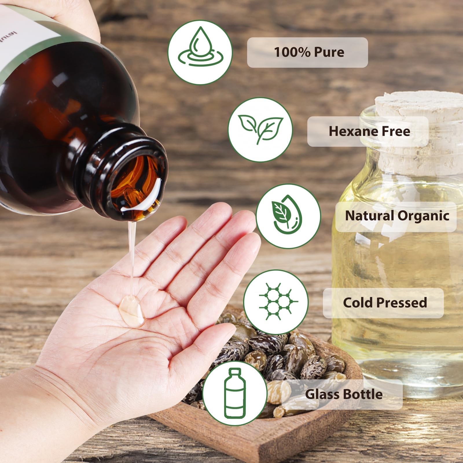 Mmpang Usda Certified Organic Castor Oil (8.45 Oz/250Ml) 100% Pure Natural, Cold-Pressed, Hexane Free, Unrefined Extra Virgin Ca