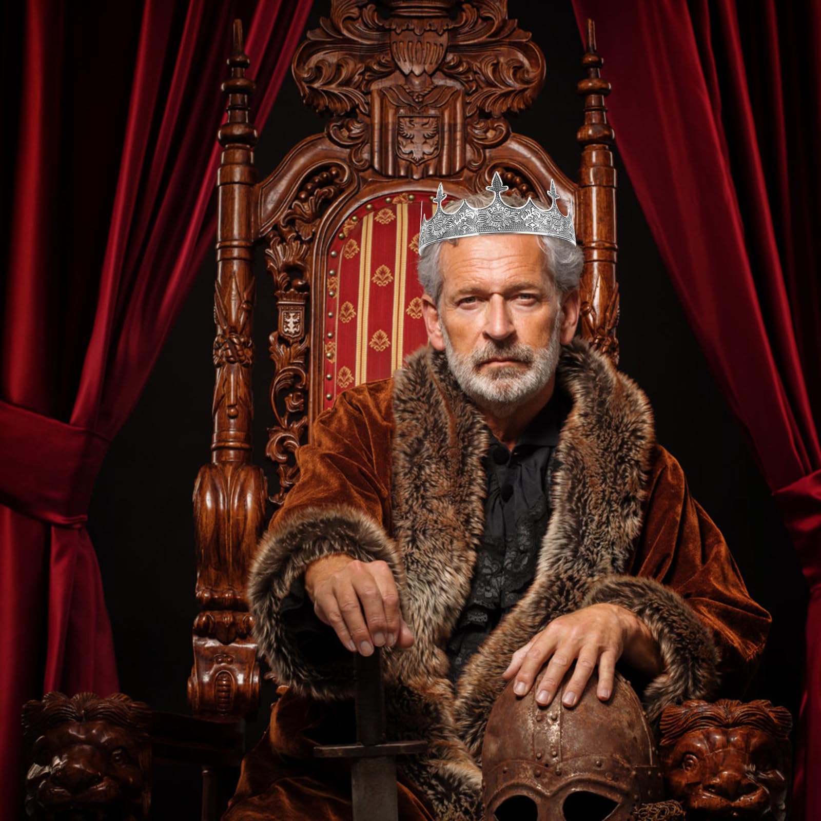 King Crown, Cieher King Crowns For Men Baroque Royal Crown (Adjustable Size) Prom Crown Prince Tiara Luxury Evil Crown For Birth