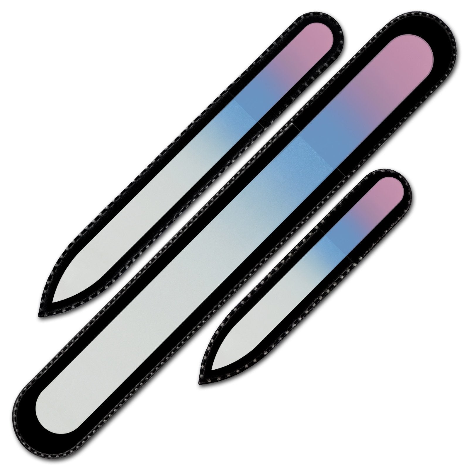 Glass Nail File Manicure Set - Mont Bleu Best Set of 3 Glass Nail Files in Pouch - Rainbow Colors - Genuine Czech Tempered Glass