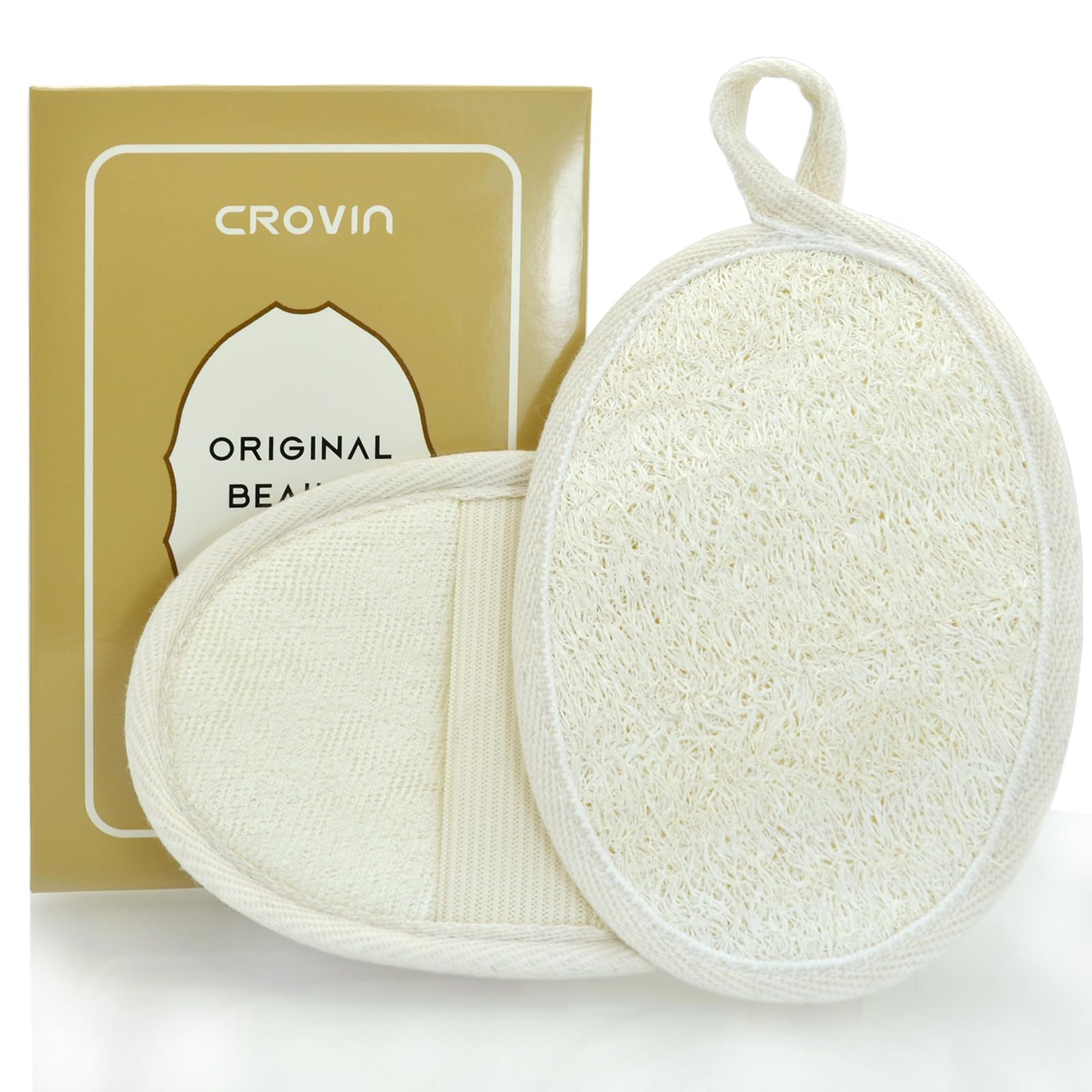 Crovin Natural Loofah Exfoliating Body Scrubber, Made With Natural Shower Loofah Sponge For Men And Womens Spa (Pack Of 2)