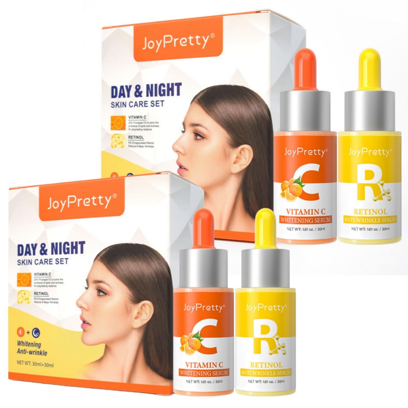 Day & Night Skin Care Set,Day Vitamin C Serum+ Night Retinol Facial Serum  Day & Night Duo,for Dark Spots,Anti Aging & Acne Fac