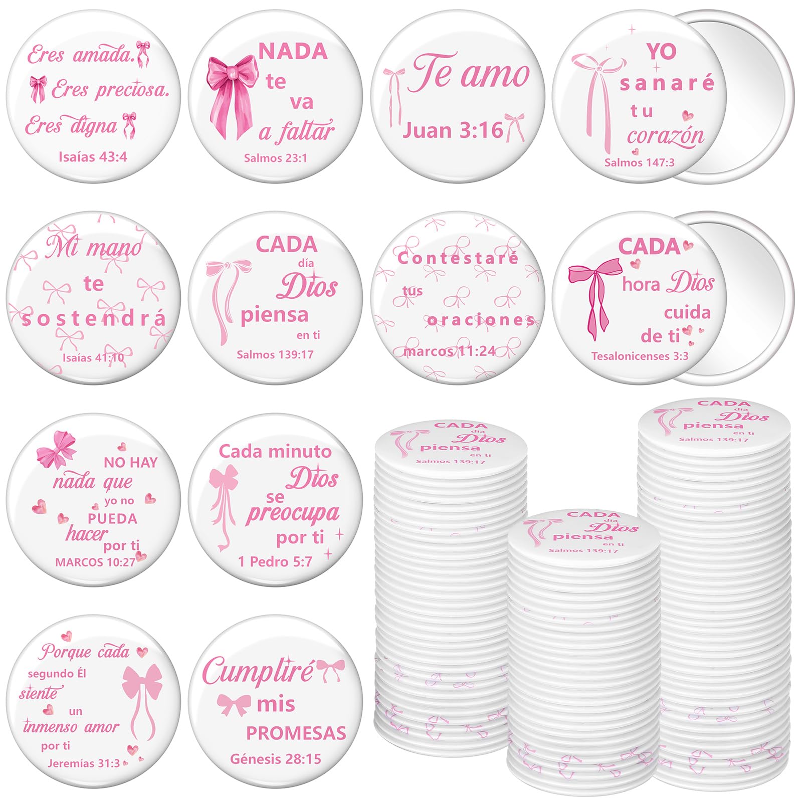 Namalu 48 Pcs Pink Bow Coquette Mini Pocket Mirrors Breast Cancer Awareness Inspirational Christian Gifts Bulk for Women Portabl