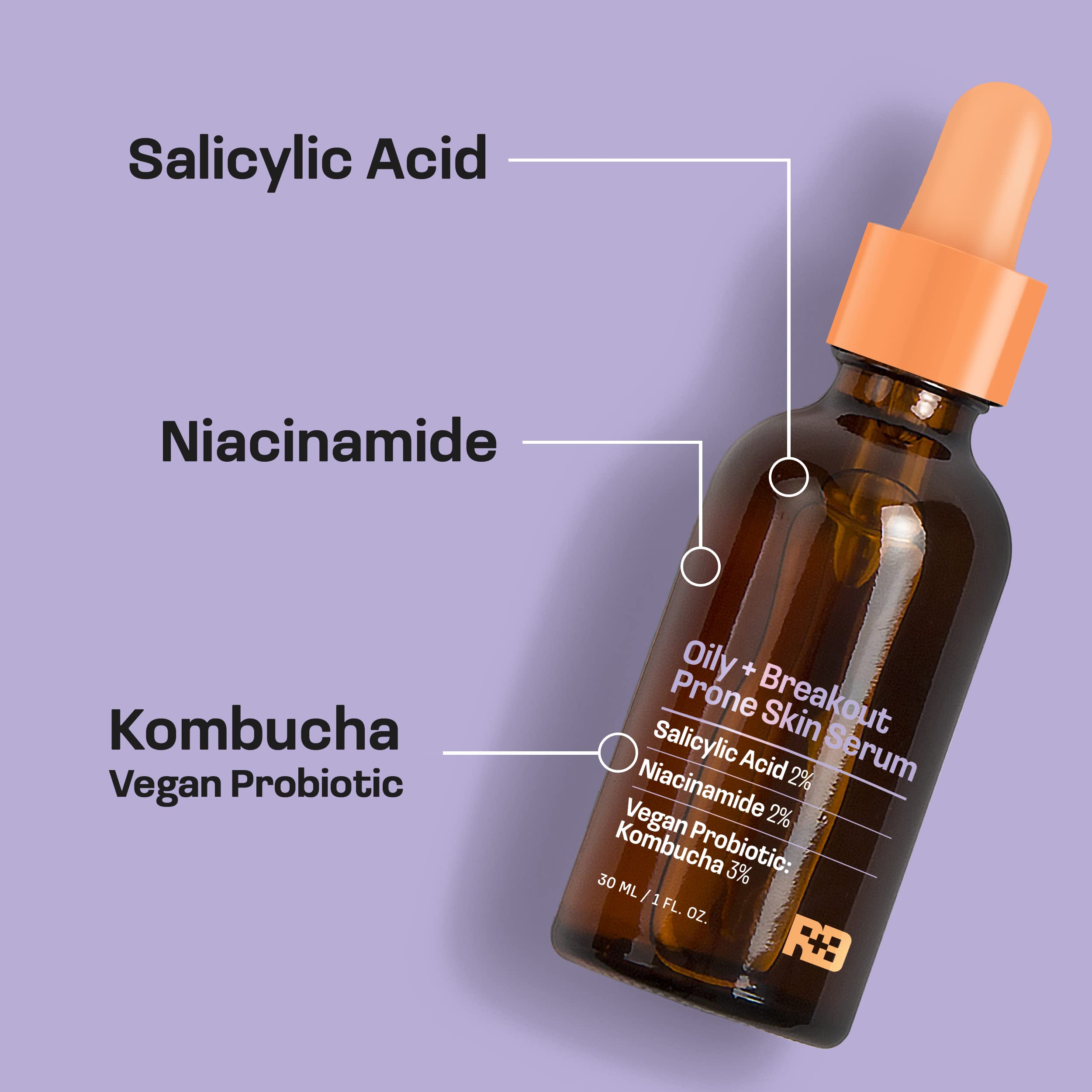 Real Basic Skin Serum for Oily Skin and Breakouts with Salicyclic Acid, Niacinamide & Vegan Probiotic Kombucha 1 oz. - Salicylic