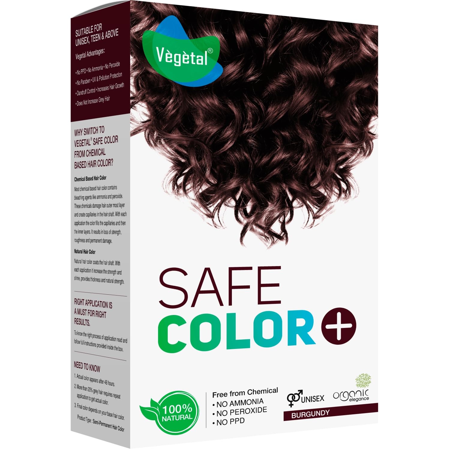Vegetal Safe Hair Color  Burgundy 50Gm  Certified Organic Chemical And Allergy Free Bio Natural Hair Color With No Ammonia For