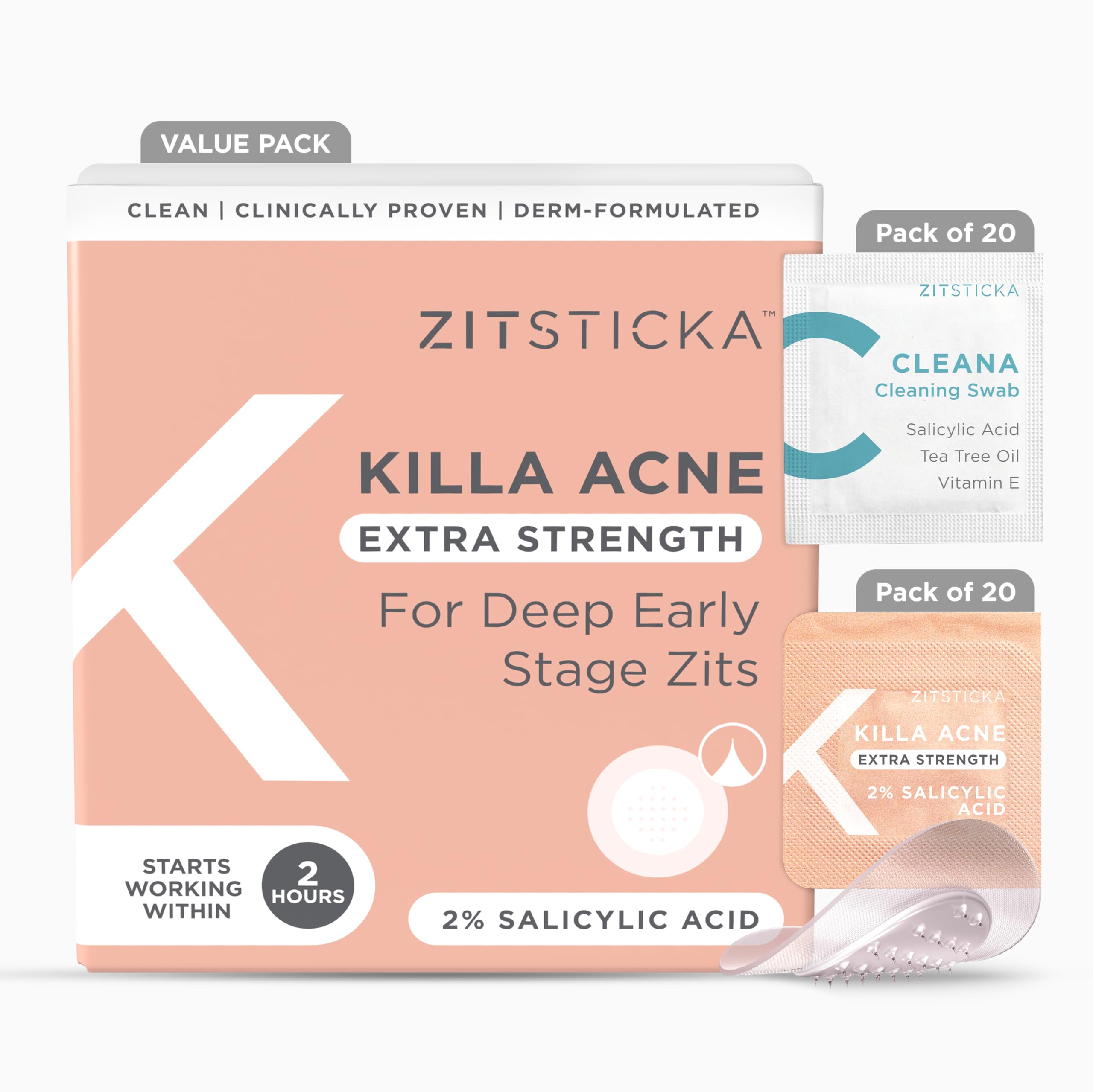 ZitSticka Extra Strength Killa Acne Patches for Face - World's Most Potent Pimple Patch with Fast-Acting Microdarts - Starts Wor