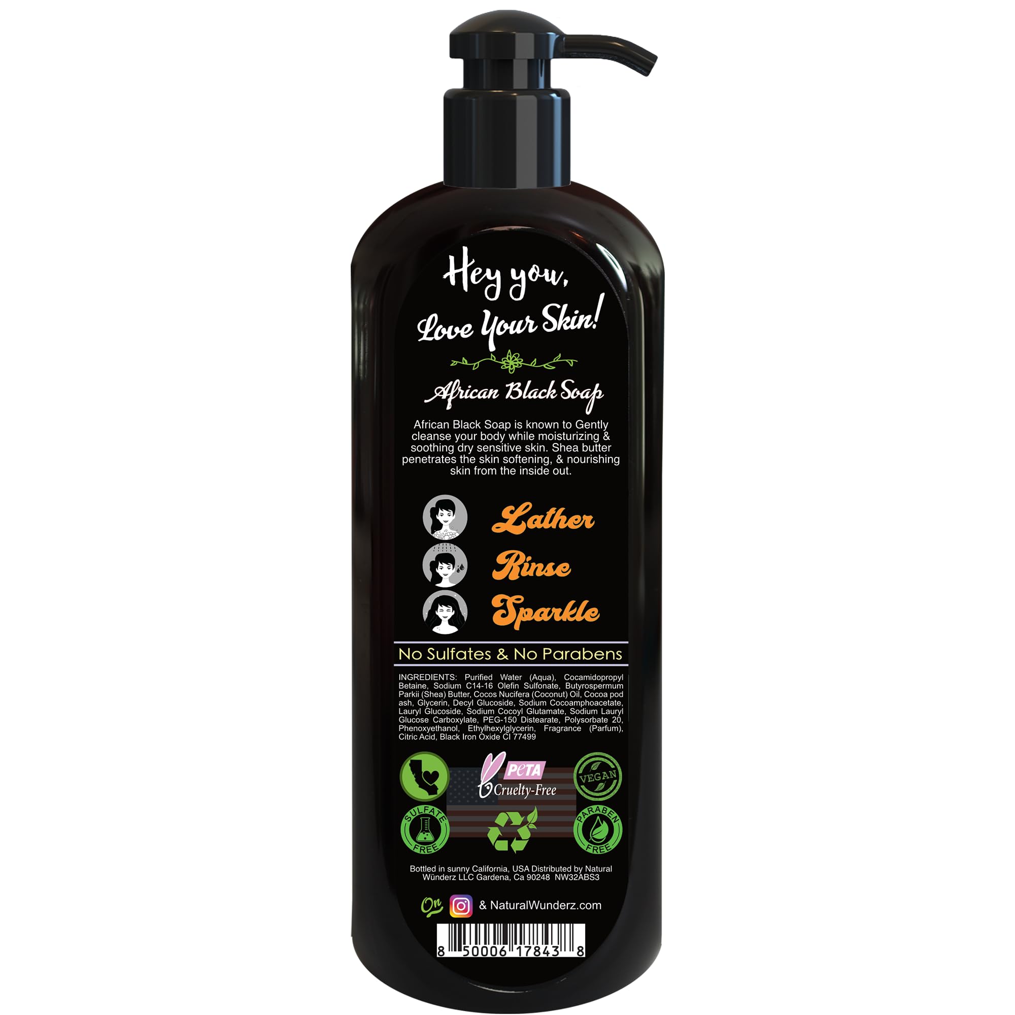 Natural Wunderz Body Wash With African Black Soap And Shea Butter, 32 Fl Oz Shower Gel, Promotes Acne Treatment, Contains All Na