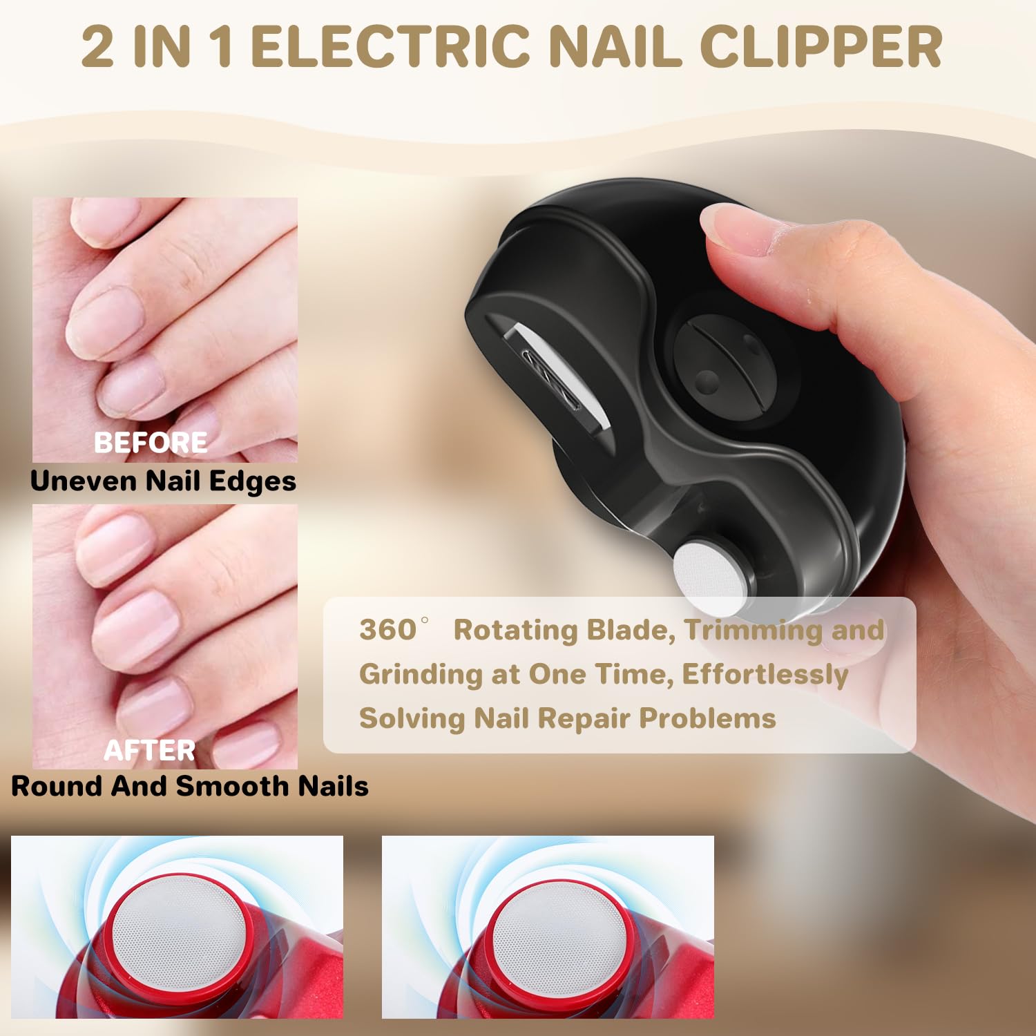 2 In 1 Electric Polishing Automatic Nail Clippers, Electric Nail Clipper Electric Nail Trimmer With 2 Adjustable Speeds, Nail Tr