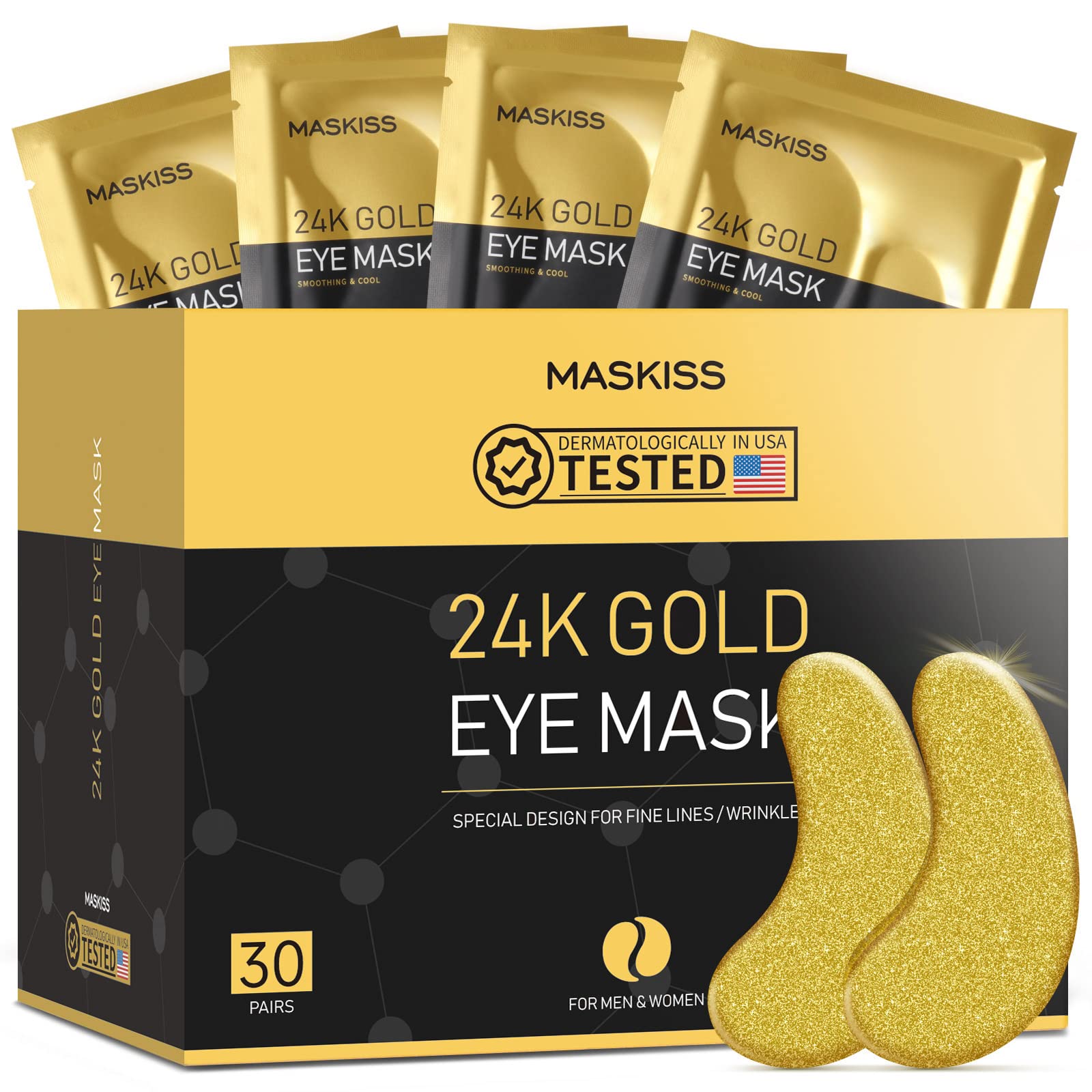 Maskiss 24k Gold Under Eye Patches (30 Pairs), eye mask, Collagen Skin Care Products, Eye Patches for Puffy Eyes, eye masks for 