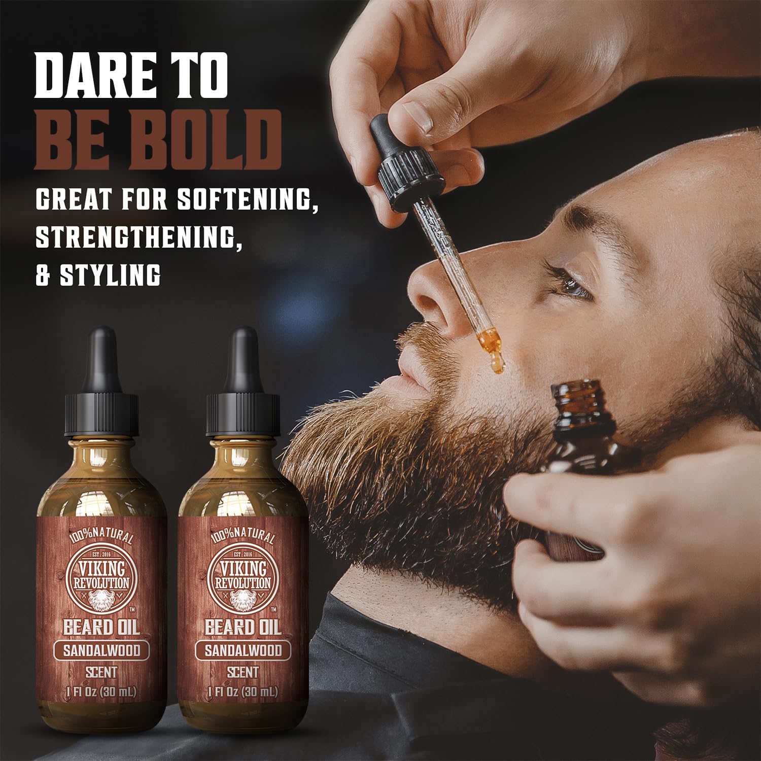 Viking Revolution Sandalwood Beard Oil for Men - Natural Mens Beard Oil with Argan Oil and Jojoba Oil - Beard Softener, Strength