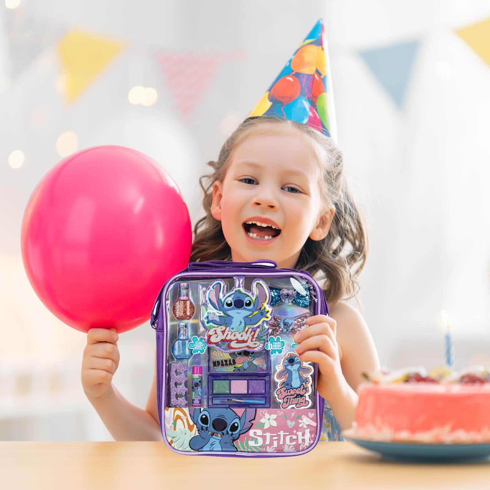 Disney Lilo and Stitch Makeup Filled Shoulder Bag Includes Lip Gloss, Nail Polish, Hair Bow & More! for Girls, Ideal for Ages 3