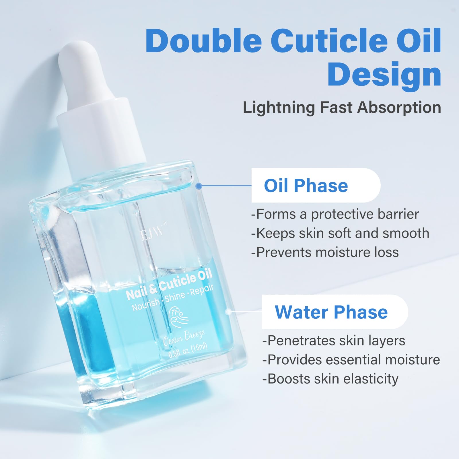 EJW Dual Layer Cuticle Oil for Nails - Nourishes & Repairs Dry, Damaged Cuticles, Strengthens Nails, Reduces Hangnails & Hand Li