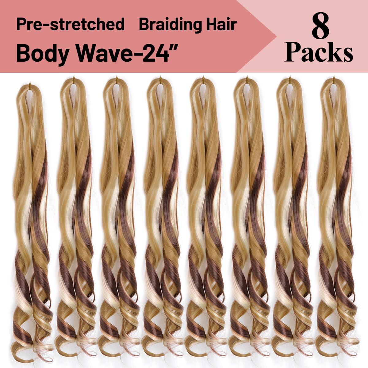 French Curly Braiding Hair 24 Inch Loose Wavy 8 Packs 75G/Pack Bouncy Braiding Hair Extensions #27/33/613 French Curls Braiding