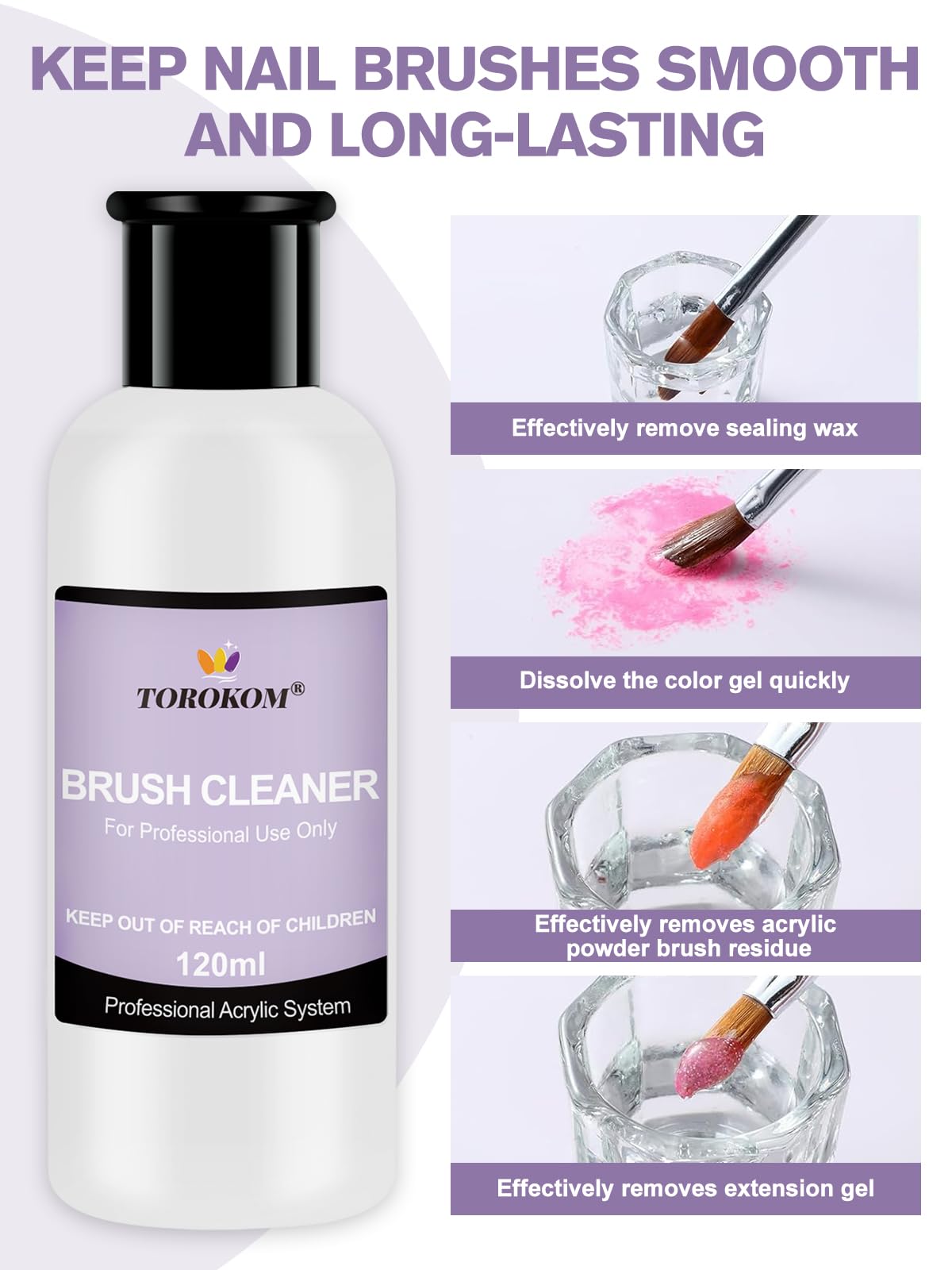 TOROKOM Acrylic Nail Brush Cleaner, 4 OZ Acrylic Brush Cleaner Nail Brush Cleaner Conditioner with Dappen Dish and Scrub Brush f