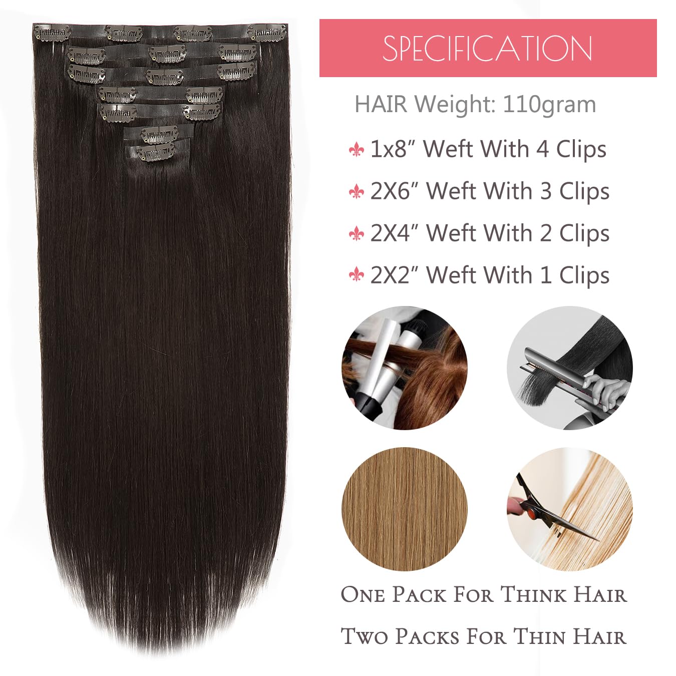 Loxxy 18Inch Glam Seamless Clip In Hair Extensions Human Hair Darkest Brown Invisible Clip In With Pu Weft Natural Brown Hair Ex