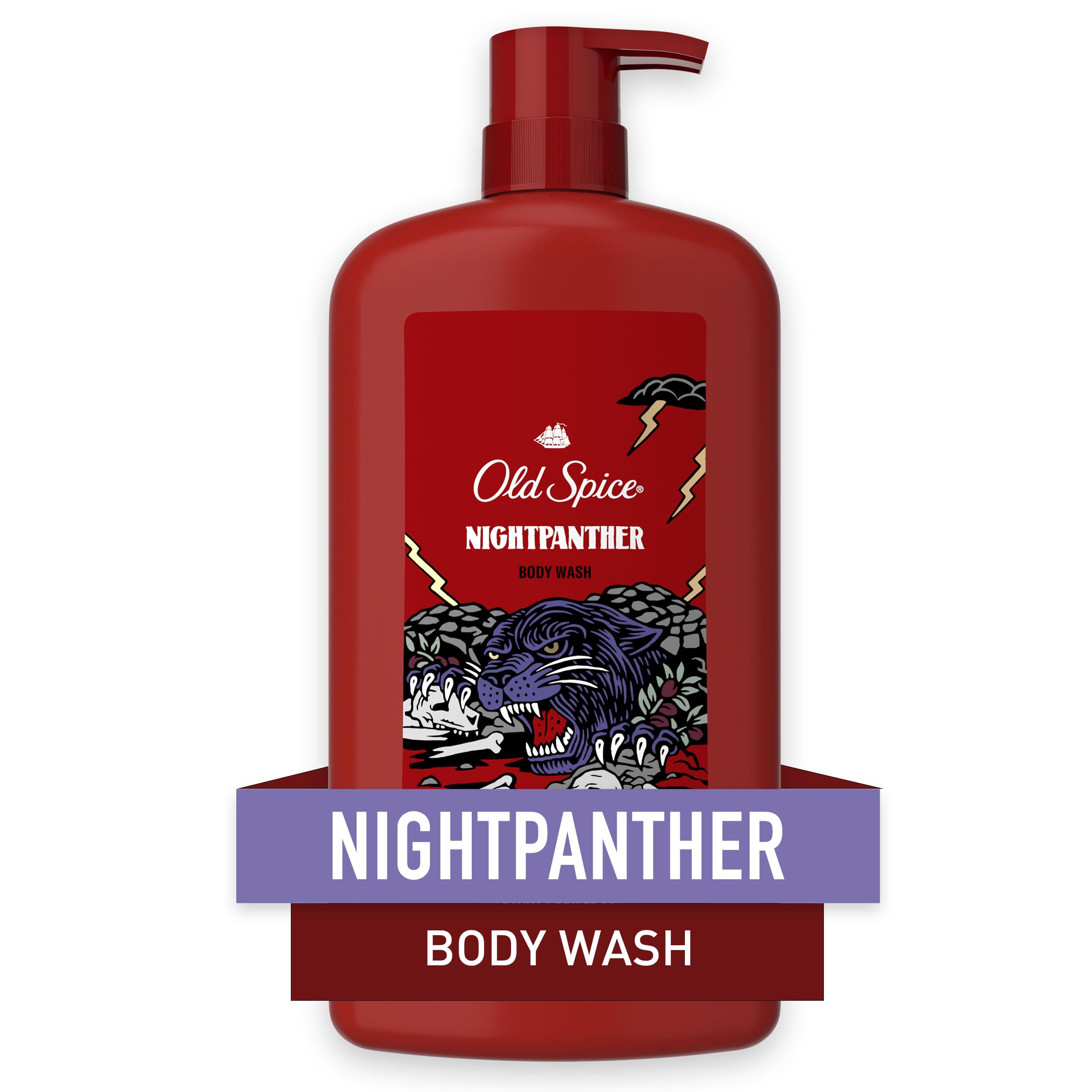 Old Spice Wild Body Wash For Men, 24/7 Shower Fresh, 3X Defense, Long Lasting Lather, Nightpanther Scent, 33.4 Oz