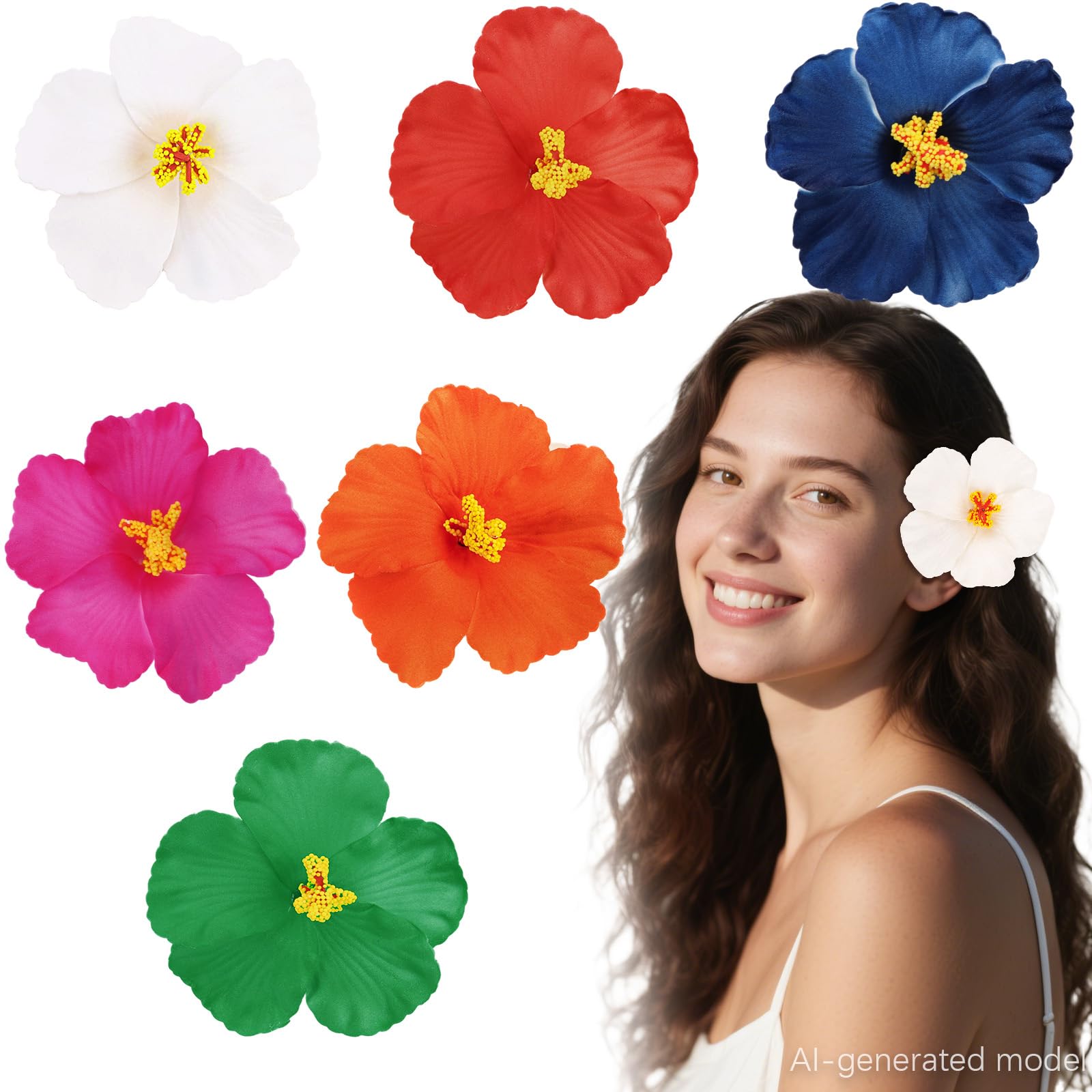 Wecoe 6pcs Colorful Hawaiian Hibiscus Flower Hair Clips(Multicolor C)