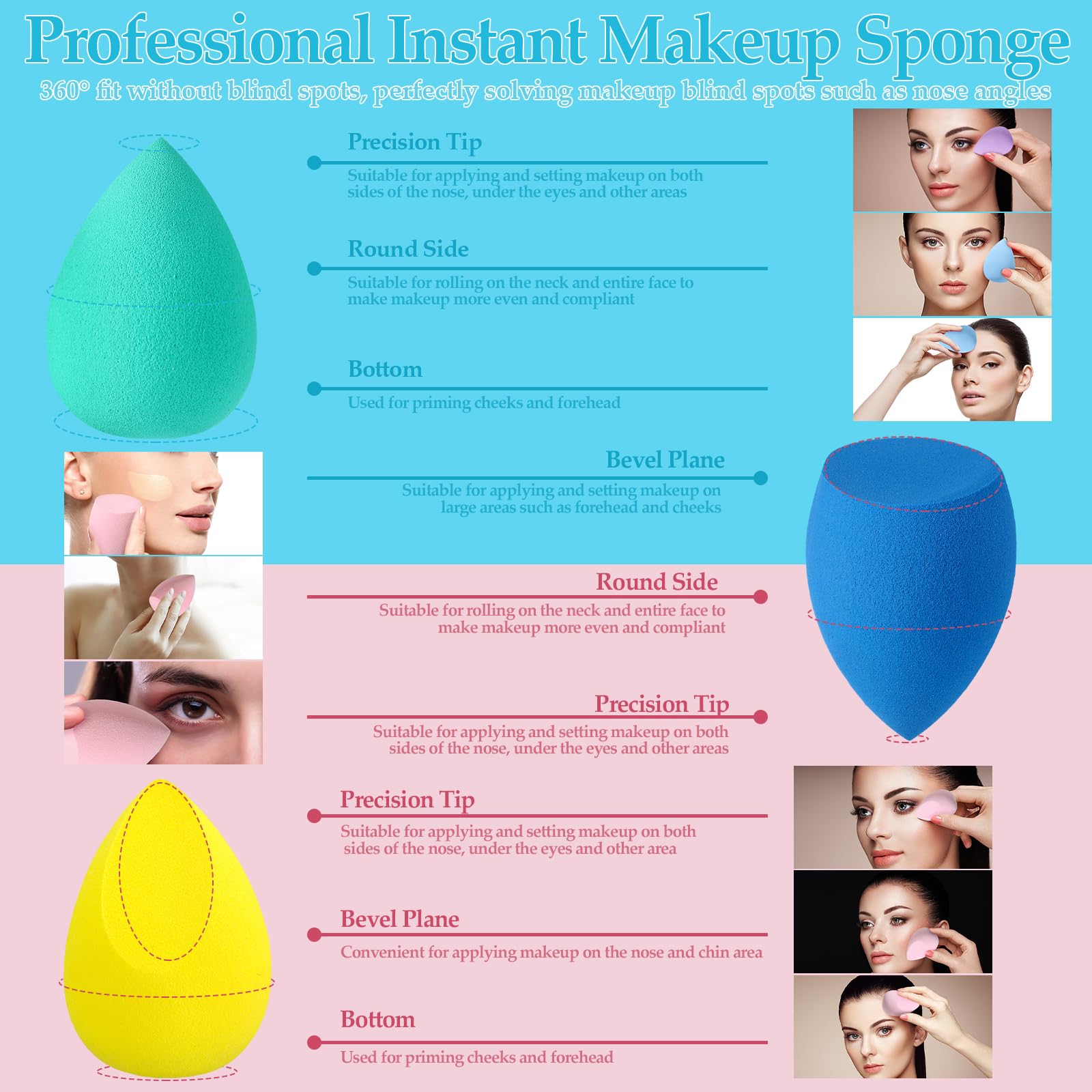 14 Pcs Makeup Sponge Beauty Sponges Blender With 4 Pcs Powder Puff And 4 Pcs Mini Make Up Sponges For Liquid,Foundation,Powder,C