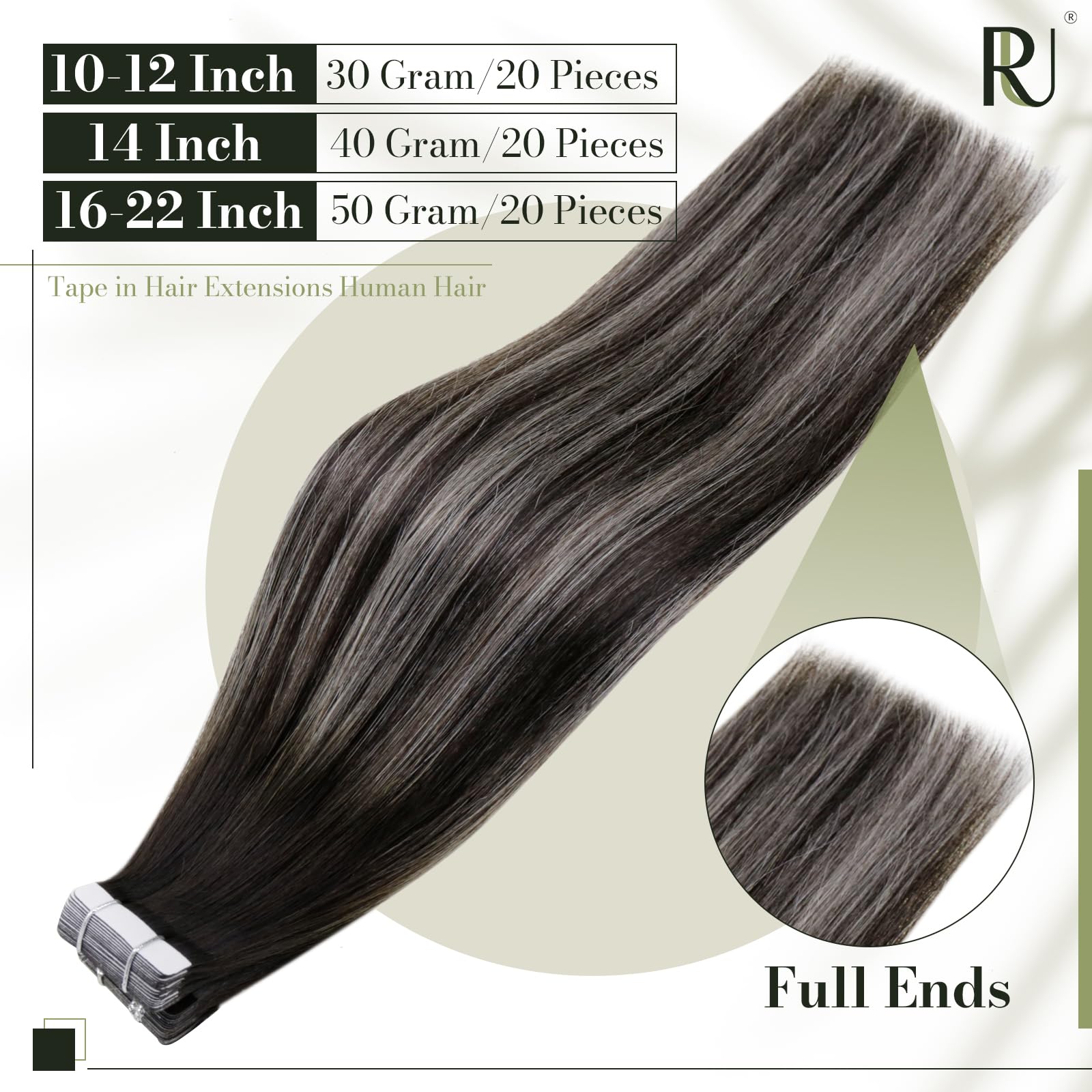 Runature 20 Inch Invisible Tape In Hair Extensions Human Hair Ombre Black To Silver Straight Human Hair Tape In Extensions Doubl