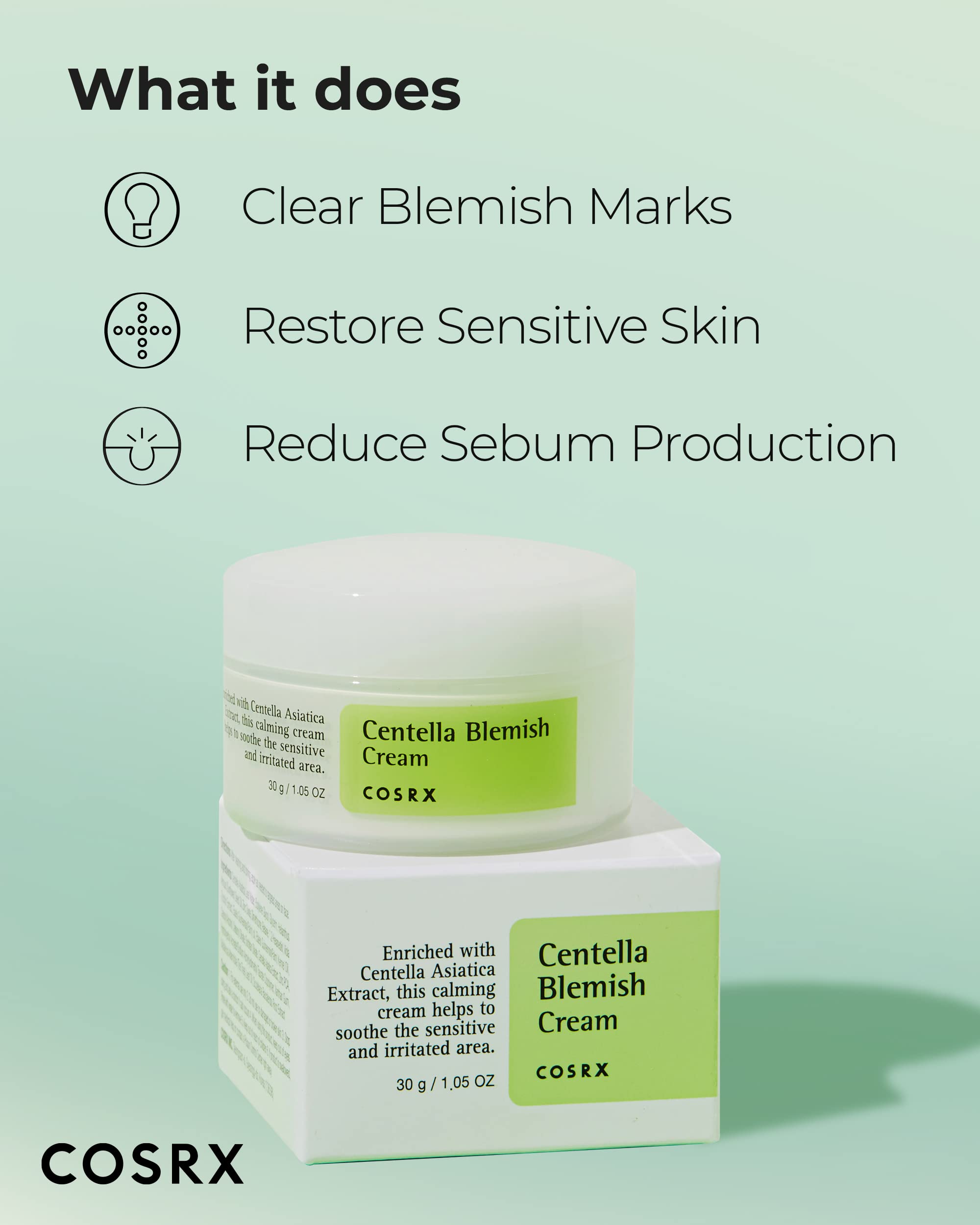 Cosrx Centella Blemish Cream, 105 Floz  30G  Centella  Korean Skin Care, Vegan, Cruelty Free, Paraben Free