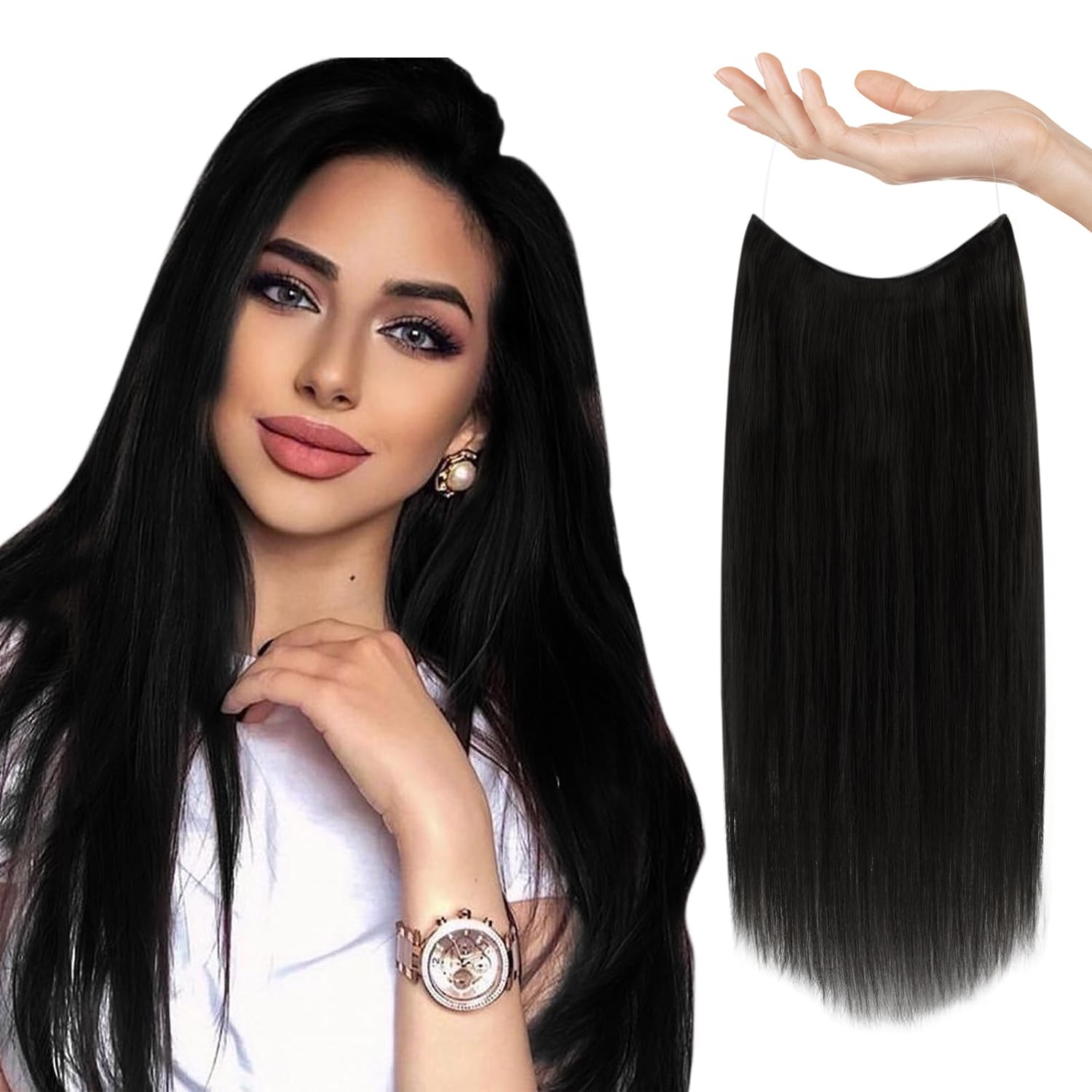 Sunny 120g Wire Hair Extensions Real Human Hair Black Transparent Wire Extensions Jet Black Secret Crown Human Hair Extensions I