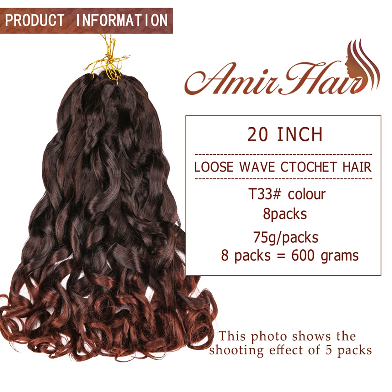 Amir Hair 8 Packs French Curly Braiding Hair 20 Inch Loose Wave Braiding Hair Pre Stretched Synthetic Hair Extensions (T33#)