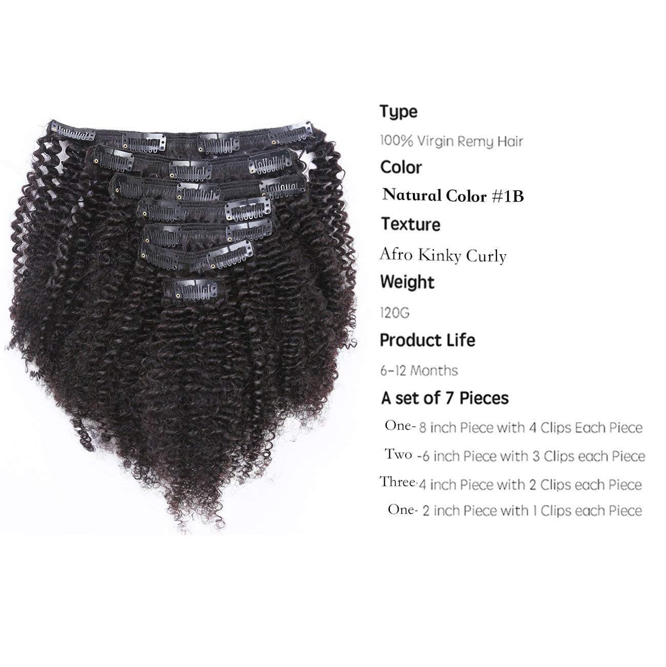 8A Grade Brazilian Remy Hair Clip in Extensions Afro Kinkys Curly Clip Ins Natural Virgin Hair African Americans Full Head 100%