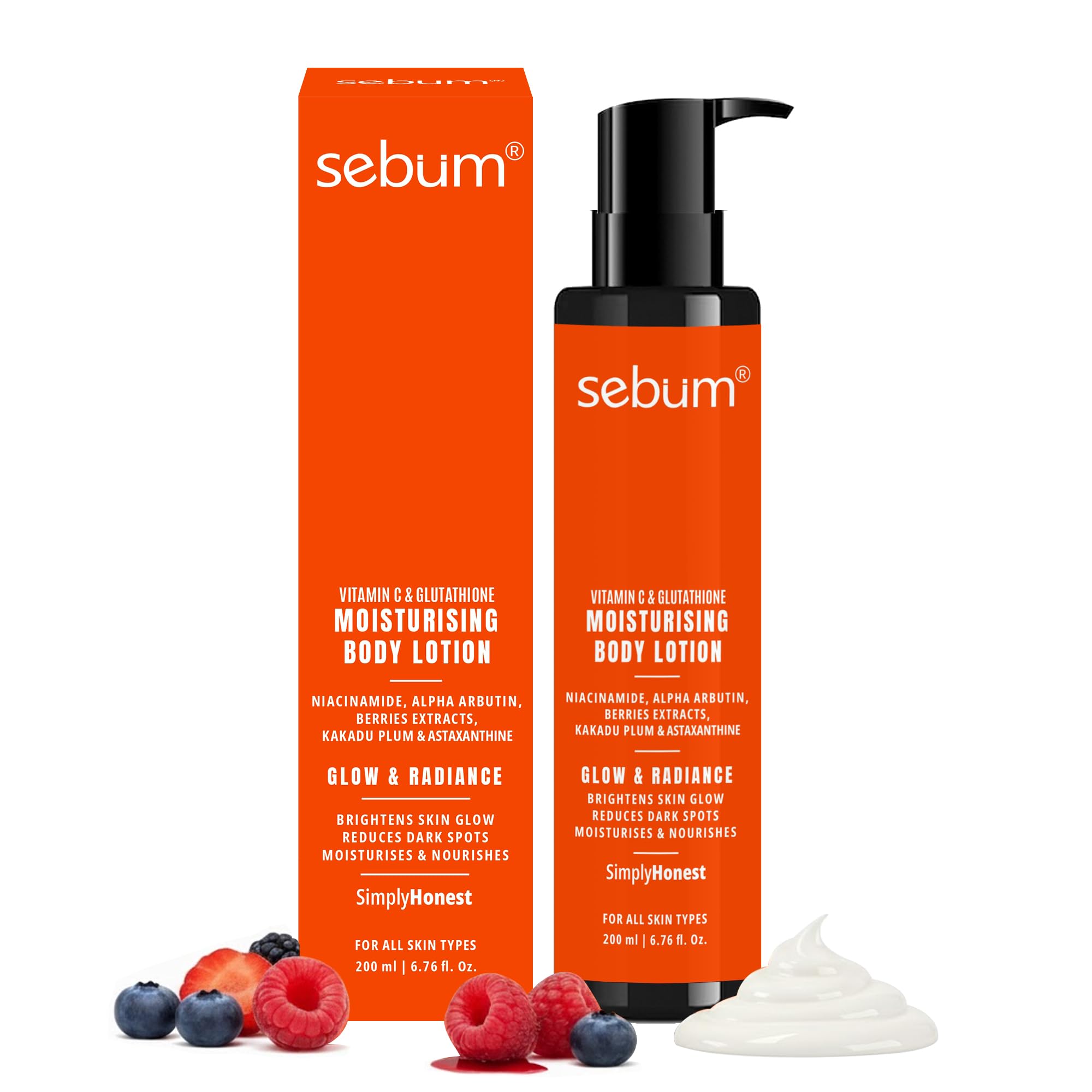 Sebum Vitamin C Moisturising Body Lotion For Daily Hydration & Soft, Healthy-Looking Skin | Lightweight, Non-Greasy | 200 Ml