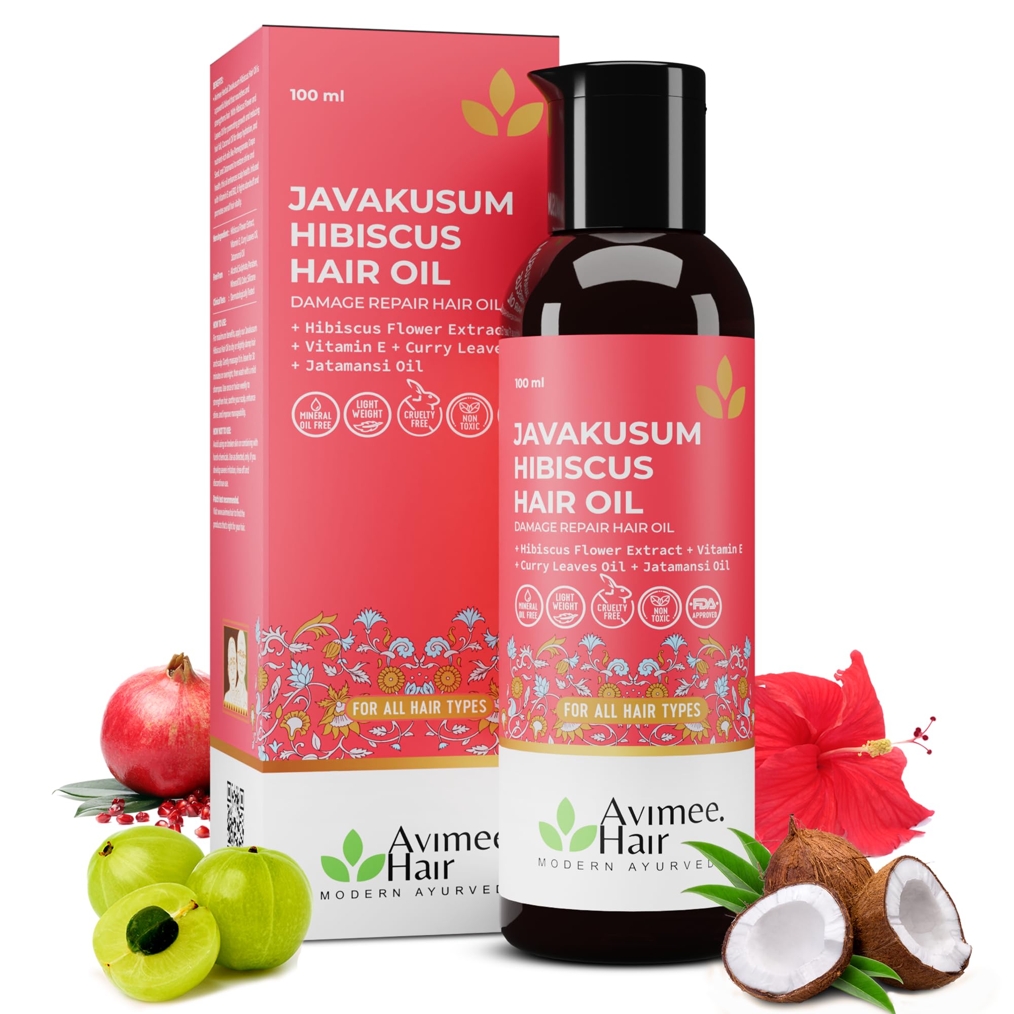 Avimee Herbal Javakusum Hibiscus Hair Oil | For Soft & Silky Texture | Loaded With Vitamin C, Flavonoids, Amino Acids, Mucilage 
