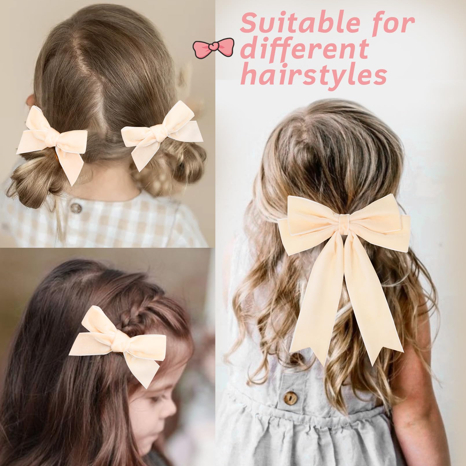 3 Pcs Velvet Bows Hair Clip Ribbon White Accessories Ponytail Holder Hair Bow For Women Girls Toddlers Teens Kids