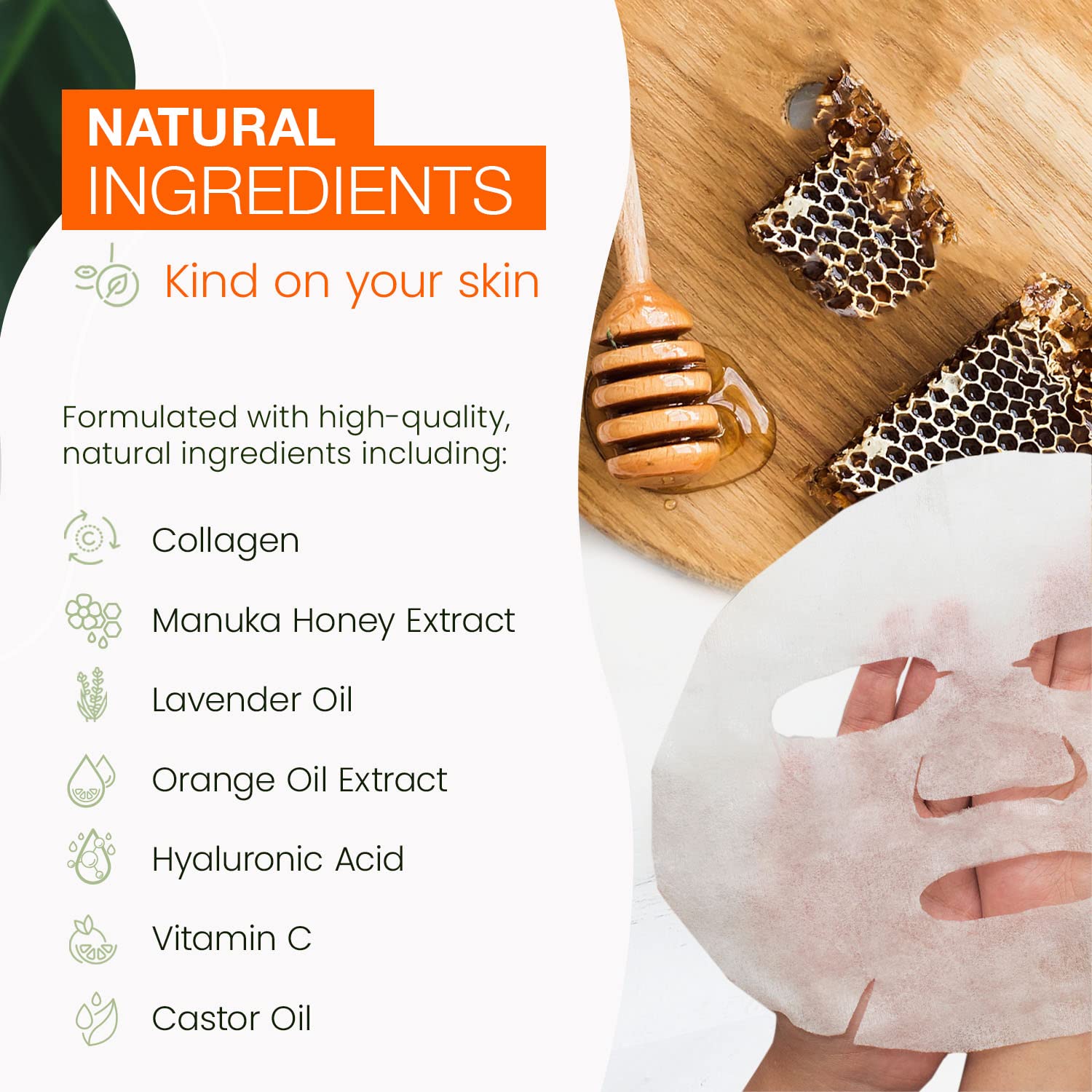 Natural Chemist Collagen & Manuka Honey Sheet Face Mask - Moisturizing, Anti-Aging & Skin Firming, Hydrating & Balancing Sheet M