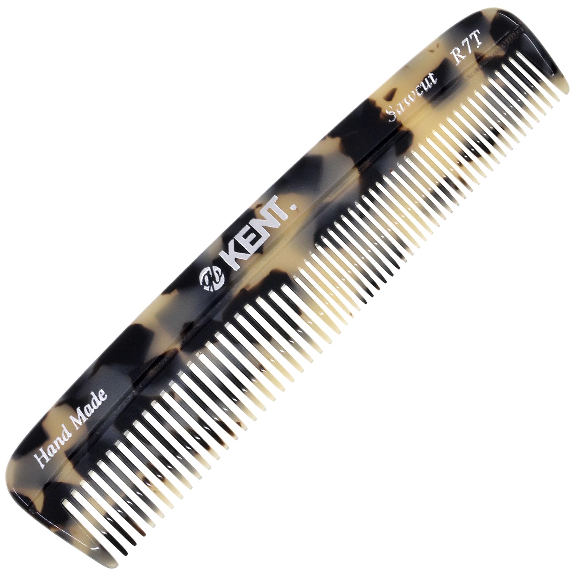 Kent R7T TW Fine and Wide Tooth Hair Comb - 5.1'' Handmade Pocket Comb for Men, Best Beard Comb and Mustache Comb for Everyday G