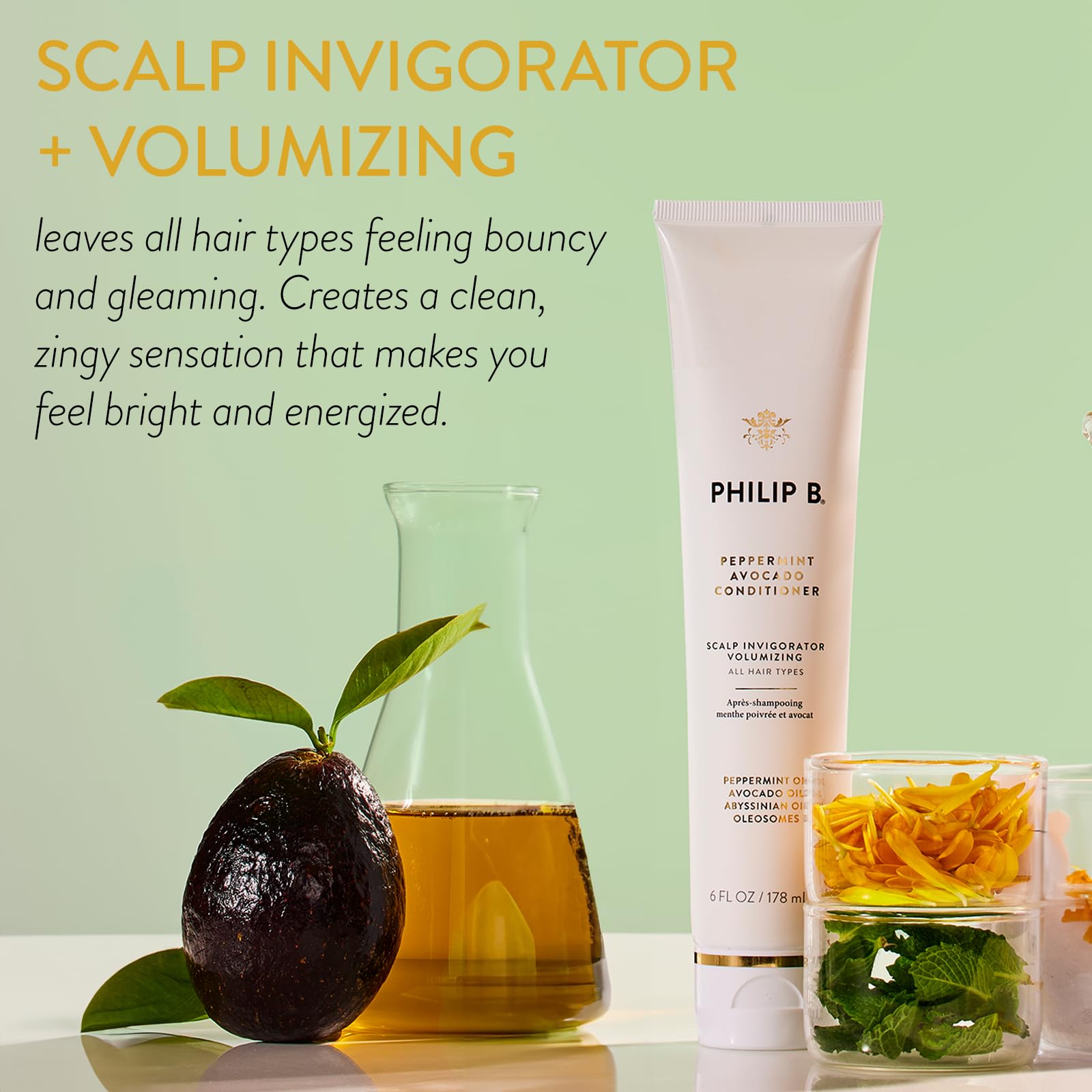 PHILIP B Peppermint Avocado Conditioner, 6 fl. oz. (178 ml) - Adds Volume to Hair While Peppermint Oil and Eucalyptus Invigorate
