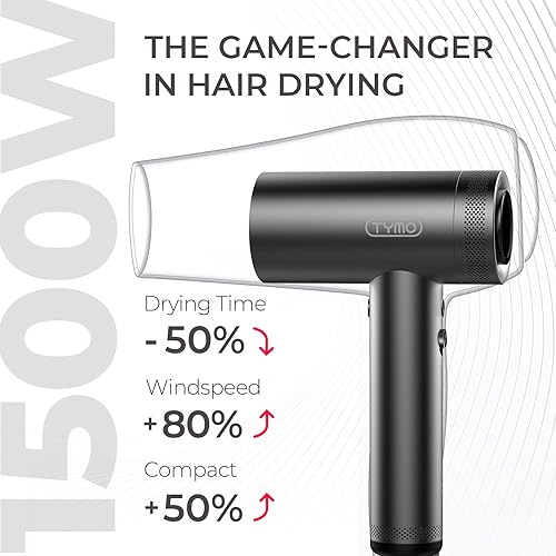 Tymo Hair Dryer With Diffuser For Curly Hair, 1500W Professional High Speed Ionic Blow Dryer With Comb, 110,000Rpm Fast Dry, 4 T