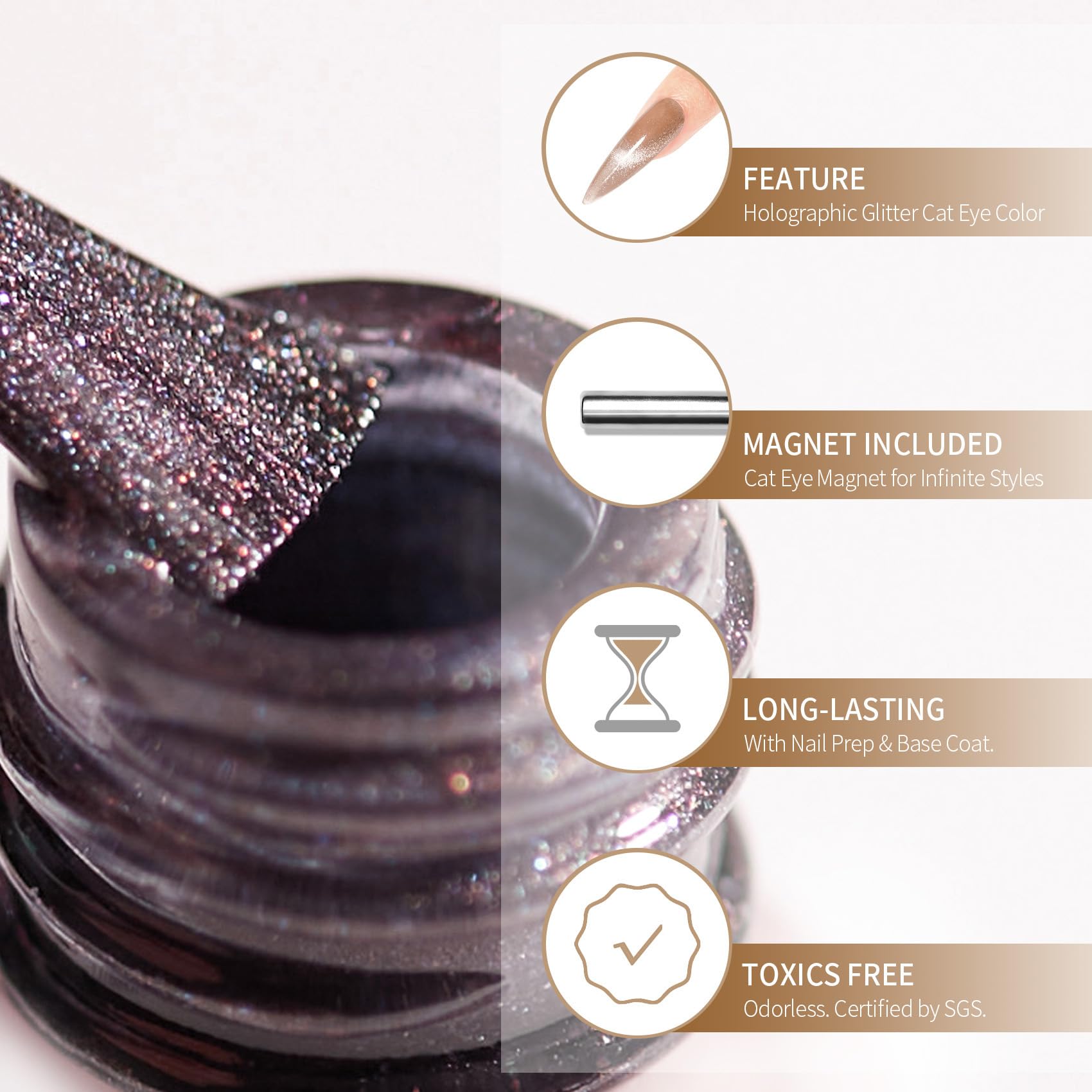 Maychao 15Ml Cat Eye Gel Nail Polish 1Pc Purple Shimmer Gel Polish With Magnet Soak Off Holographic Magnetic Nail Polish For Nai