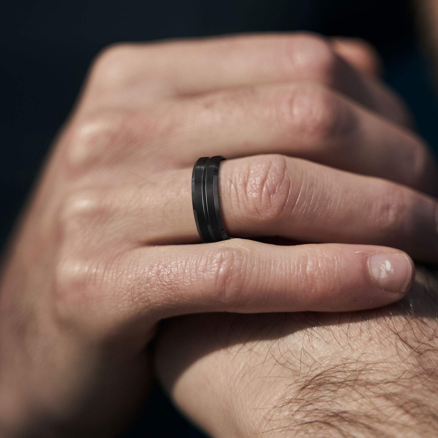 Greenpod 6mm Black Tungsten Wedding Band Ring for Men Grooved Center Brush Finish Engraved I Love You Comfort Fit Size 8.5