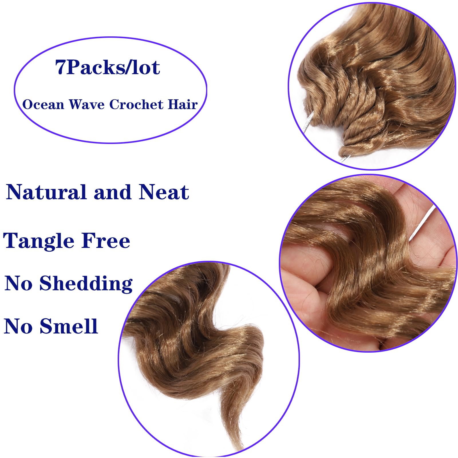 Light Brown Ocean Wave Crochet Hair Pre Looped 9 Inch Curly Crochet Hair Ocean Wave Medium Blonde 7 Packs Deep Wave Short Wavy O
