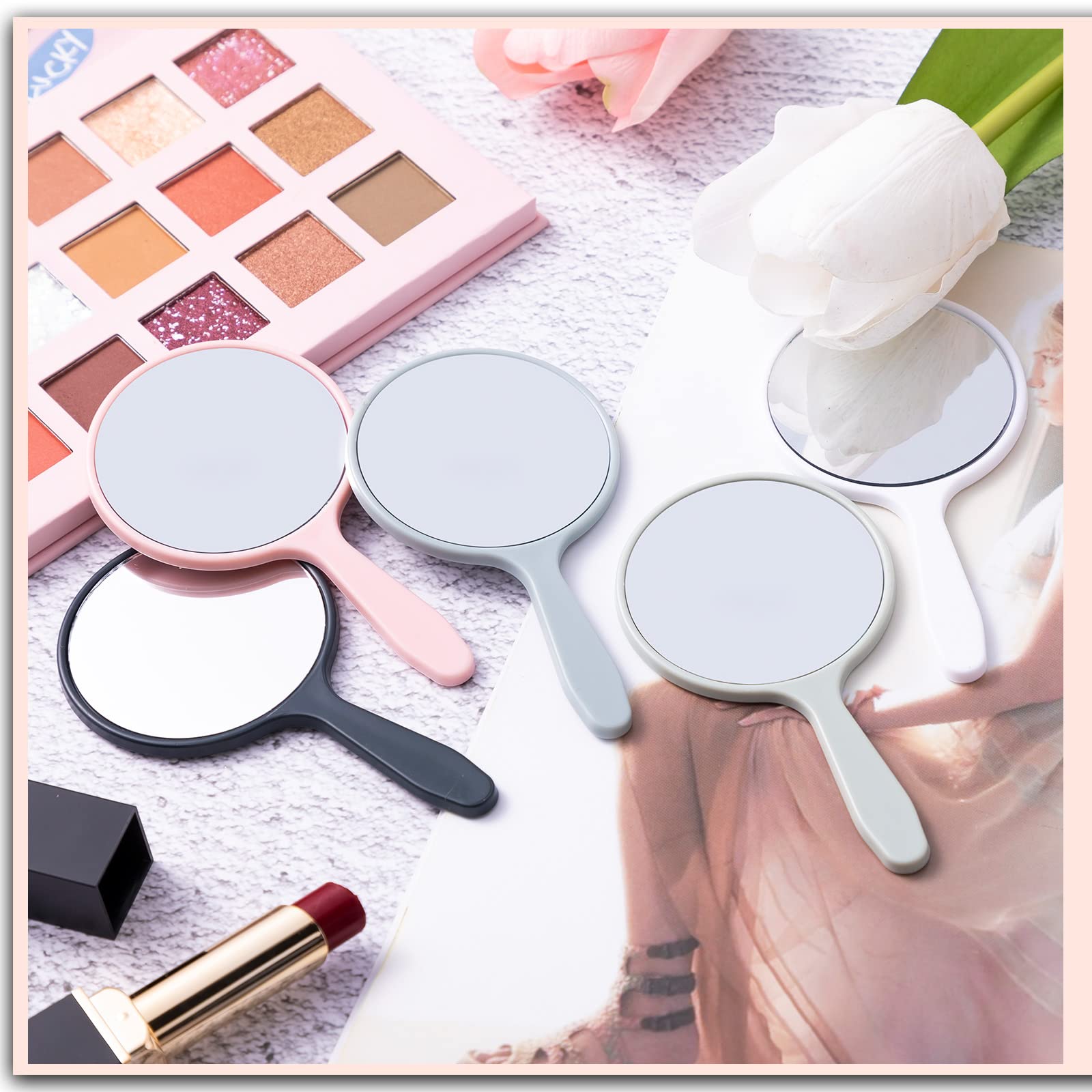 Vinsot 100 Pcs Handheld Mirror Small Hand Mirror Bulk with Handle Plastic Travel Makeup Cosmetic Compact Portable Vanity 3.94 x