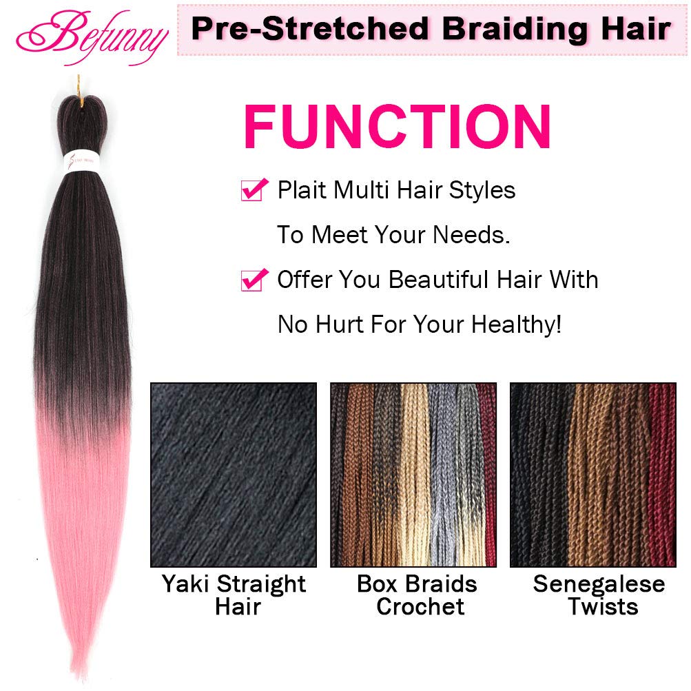 Braiding Hair, 20 Inch 8 Packs Pre-Stretched Braiding Hair, Pink Prestretched Braid Hair, Soft Colourful Synthetic Hair For Huma